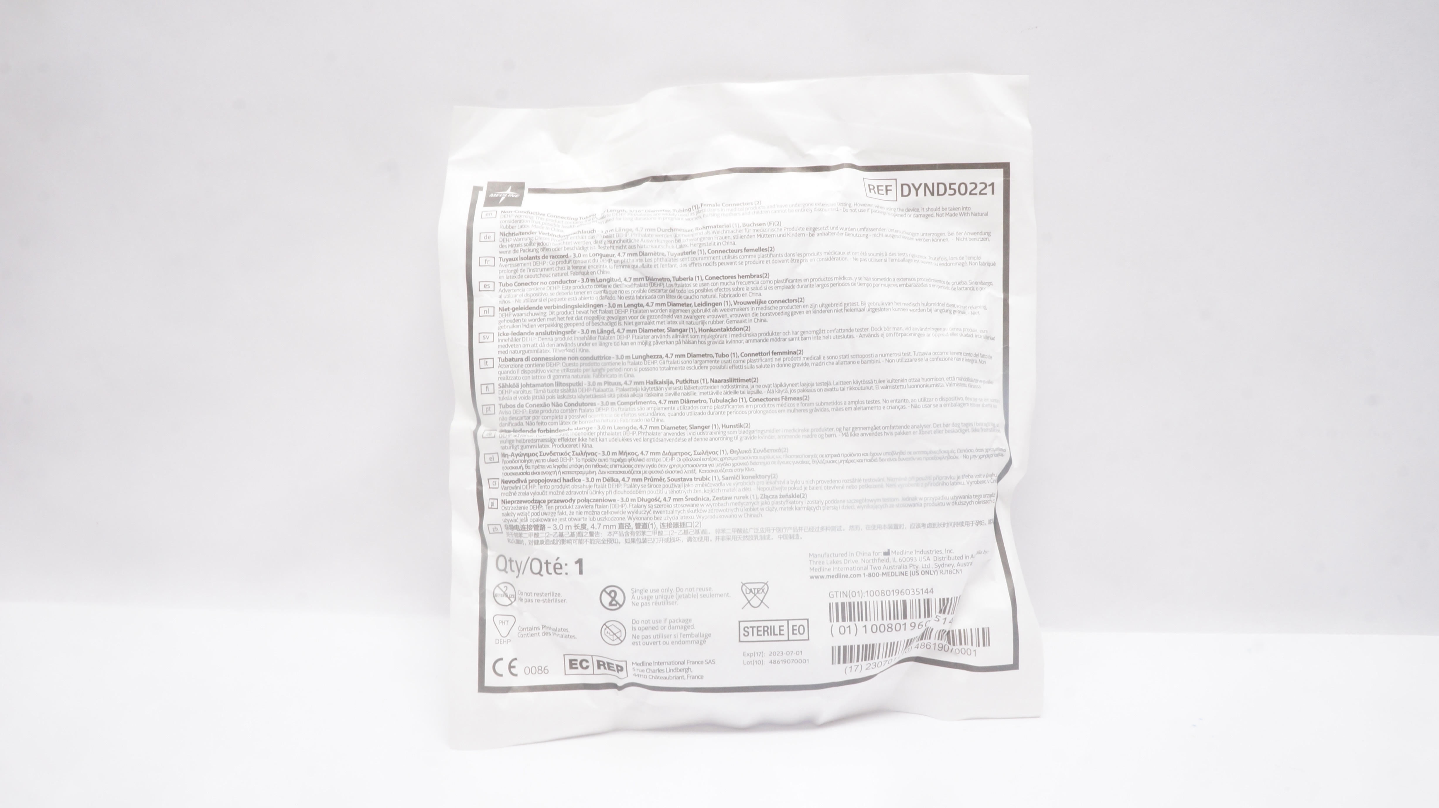 Medline DYND50221 Non-Conductive Connecting Tubing 3/16inch x 10 Ft (x)