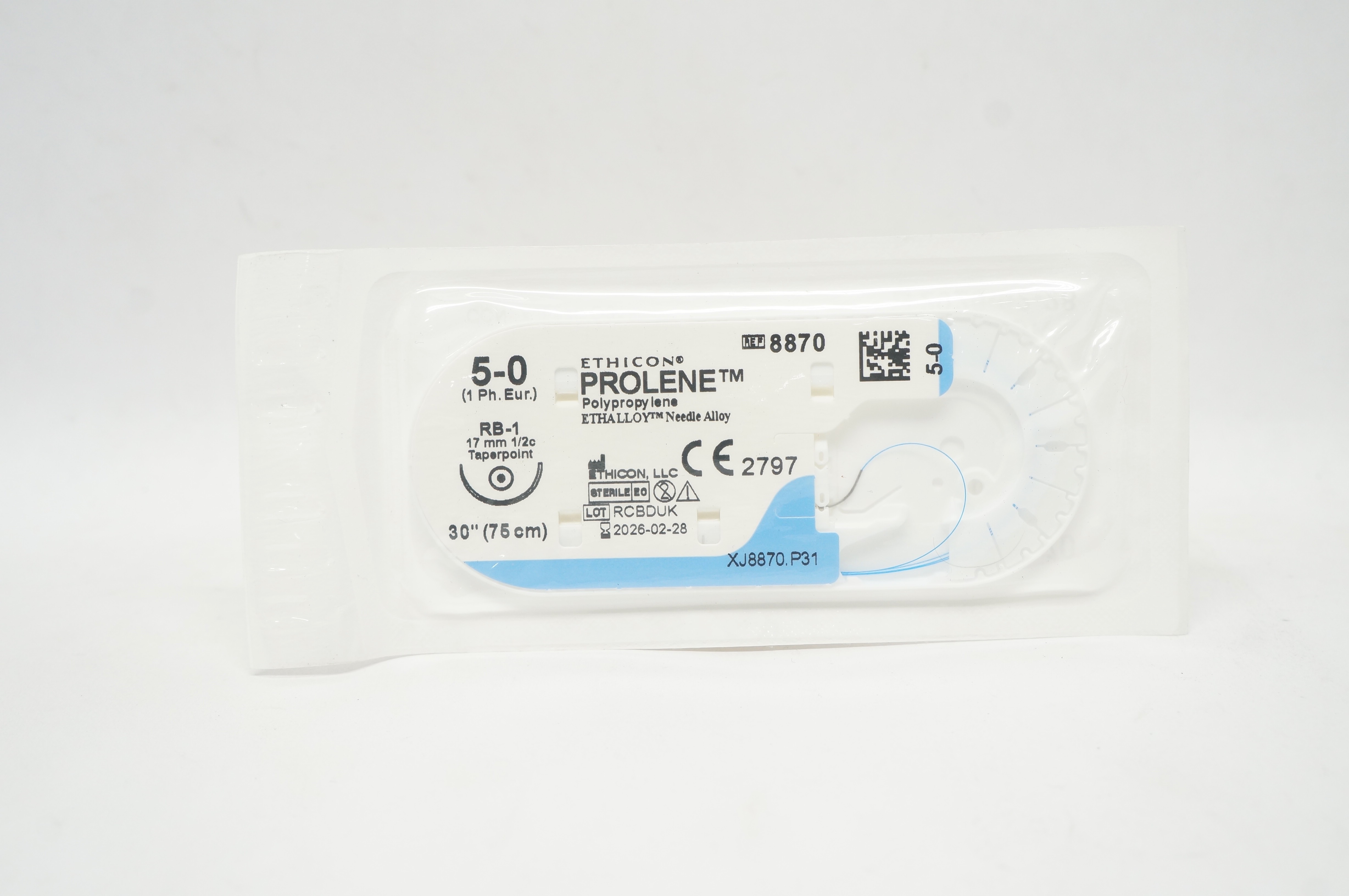 Ethicon 8870 5-0 Prolene Polypropylene Stre RB-1 17mm 1/2c Taperpoint, 30 inch