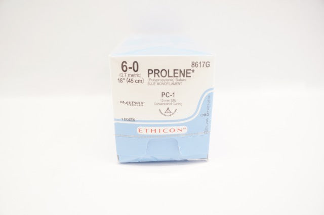 Ethicon 8617G 6-0 Prolene PC-1 13mm 3/8c 18inch ~ Box of 12 (x)