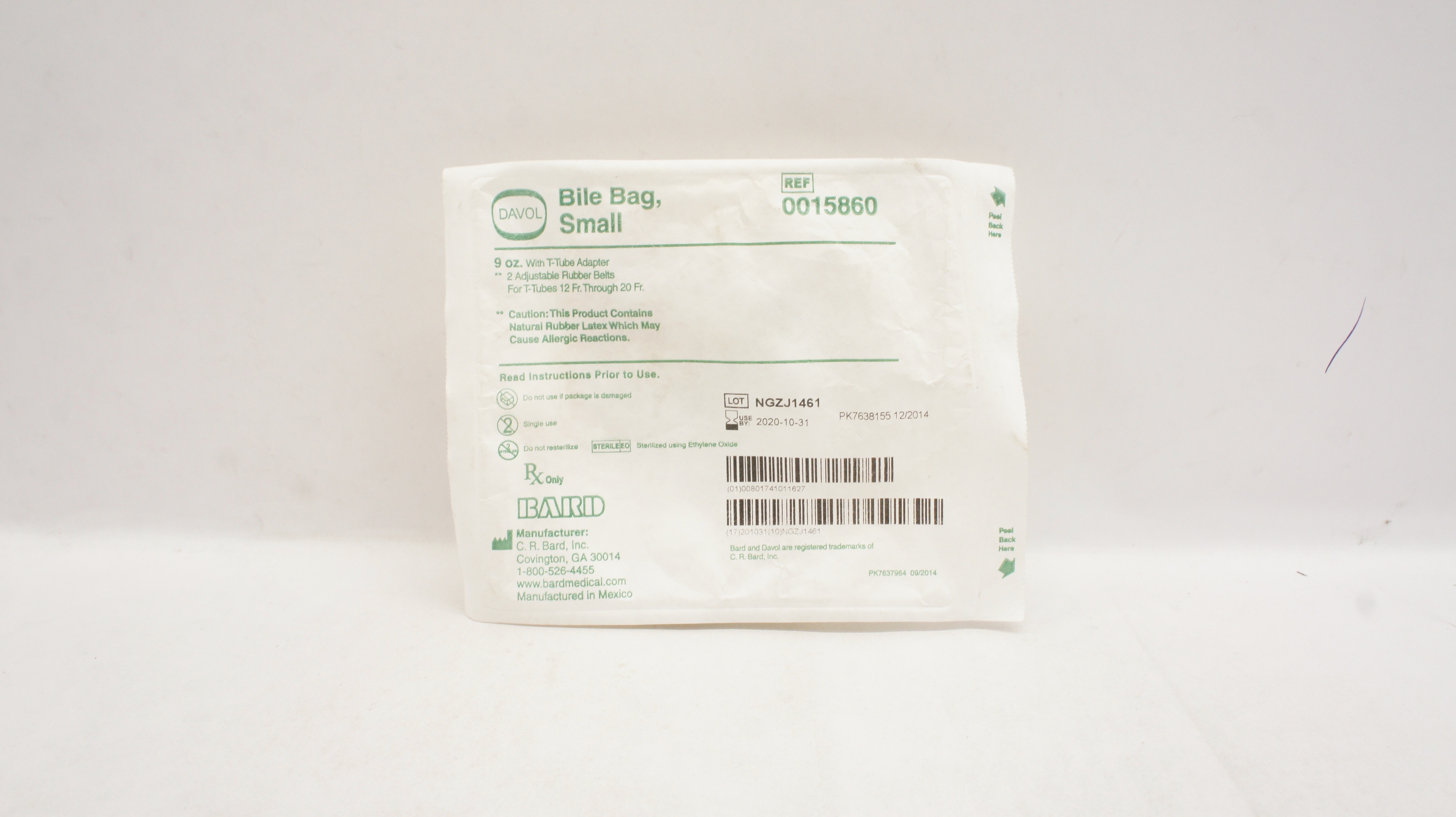 Bard 0015860 Davol Bile Bag Small 9oz with T-Tube Adapter (x)