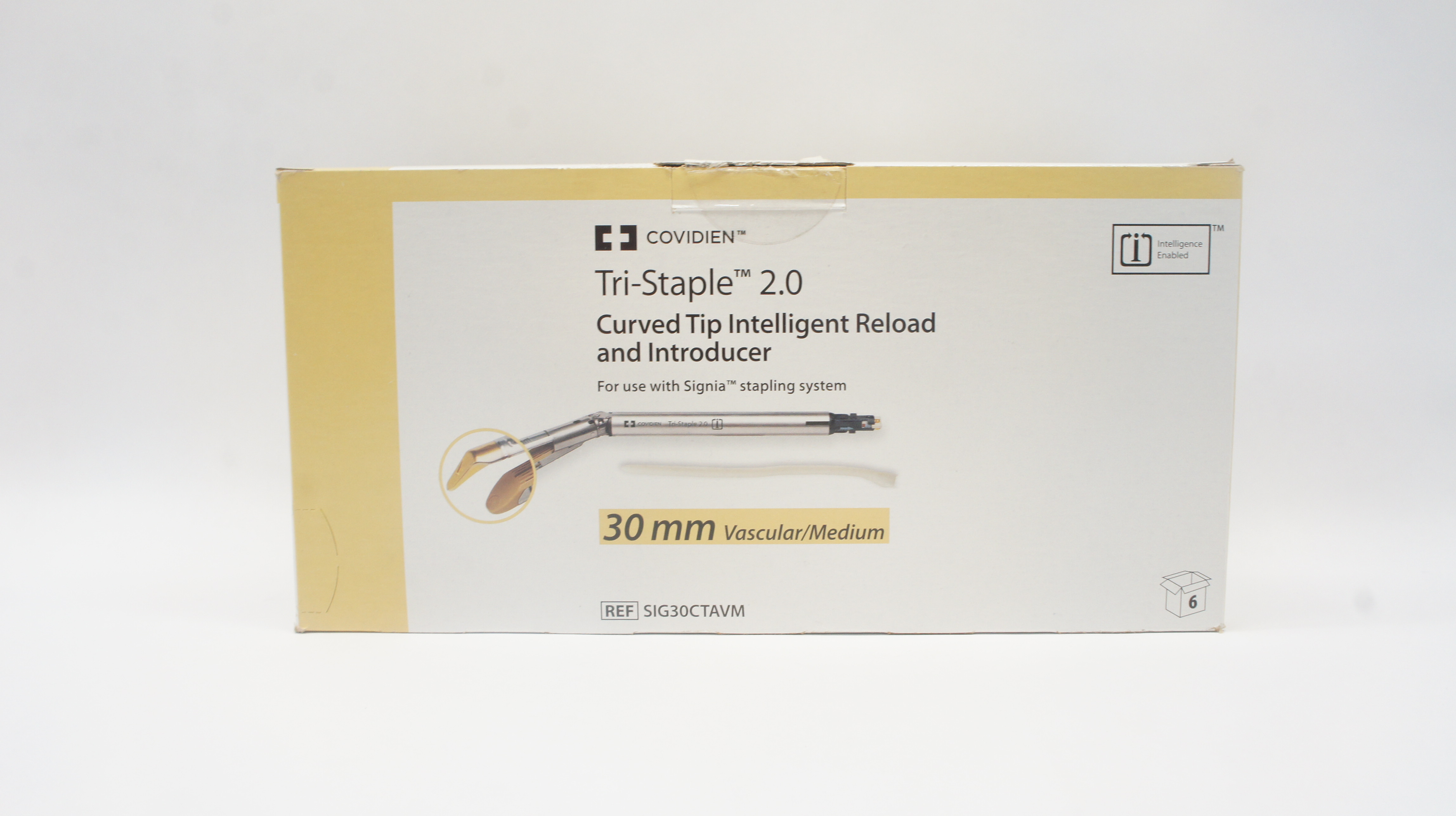 Covidien SIG30CTAVM Tri-Staple 2.0 Curved Tip Intelligent Reload and Introducer 30mm Vascular/Medium ~ Box of 6