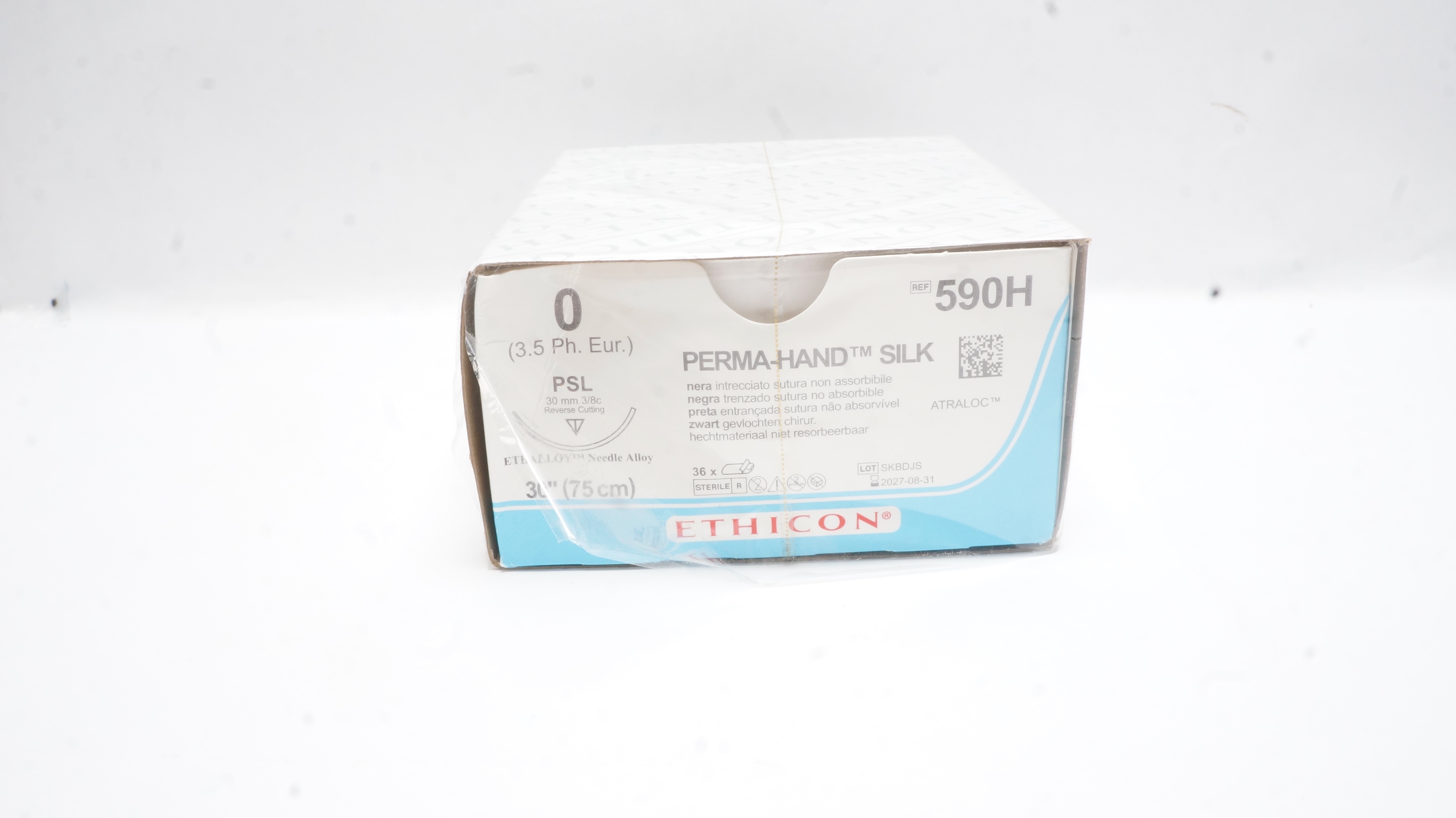 Ethicon 590H 0 PERMA-HAND Stre PSL 30mm 3/8c Reverse Cutting, 30inch - Box of 36