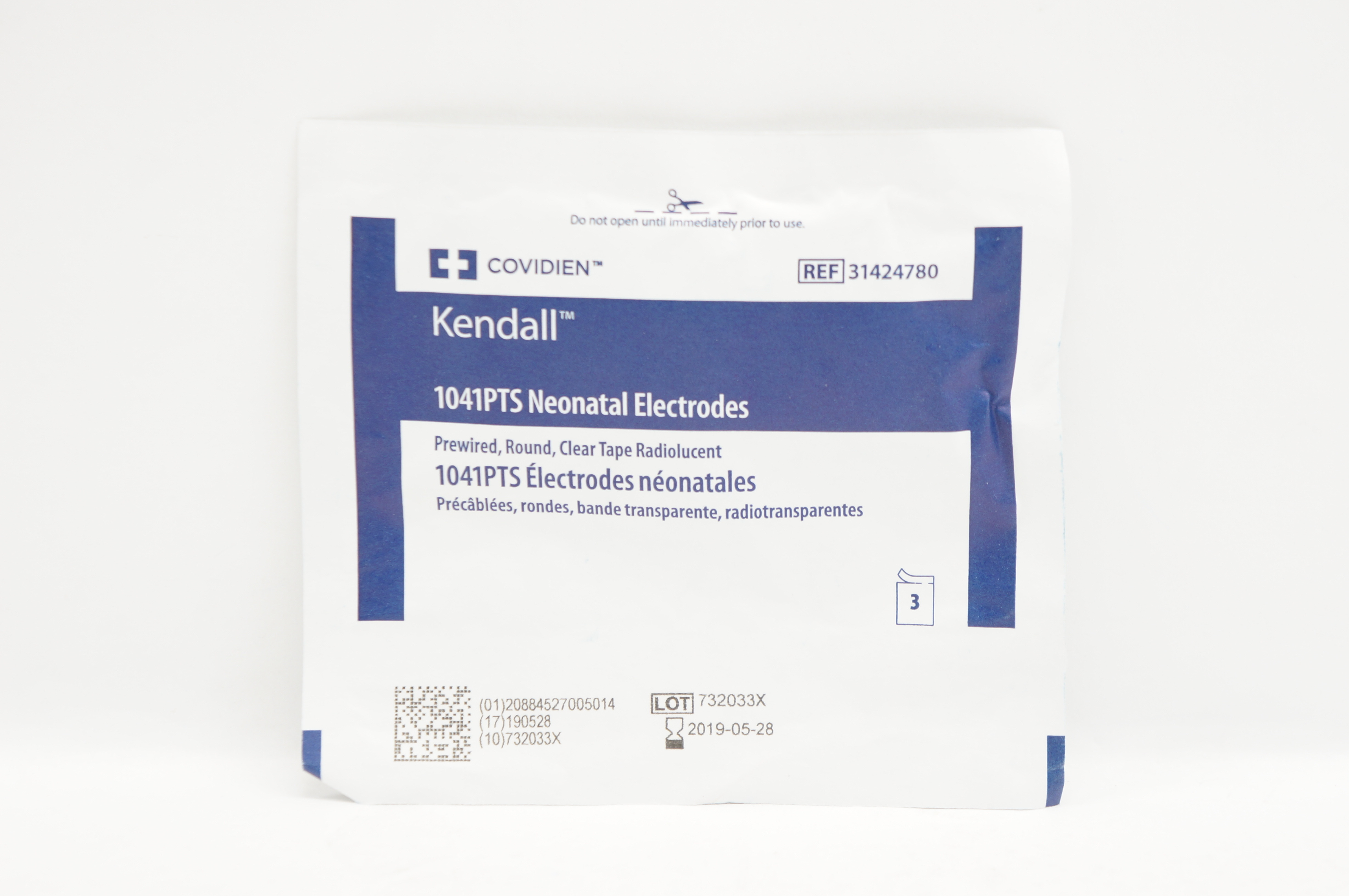 Covidien 31424780 1041PTS Neonatal Electrodes Prewired Round (x) - Pack of 3