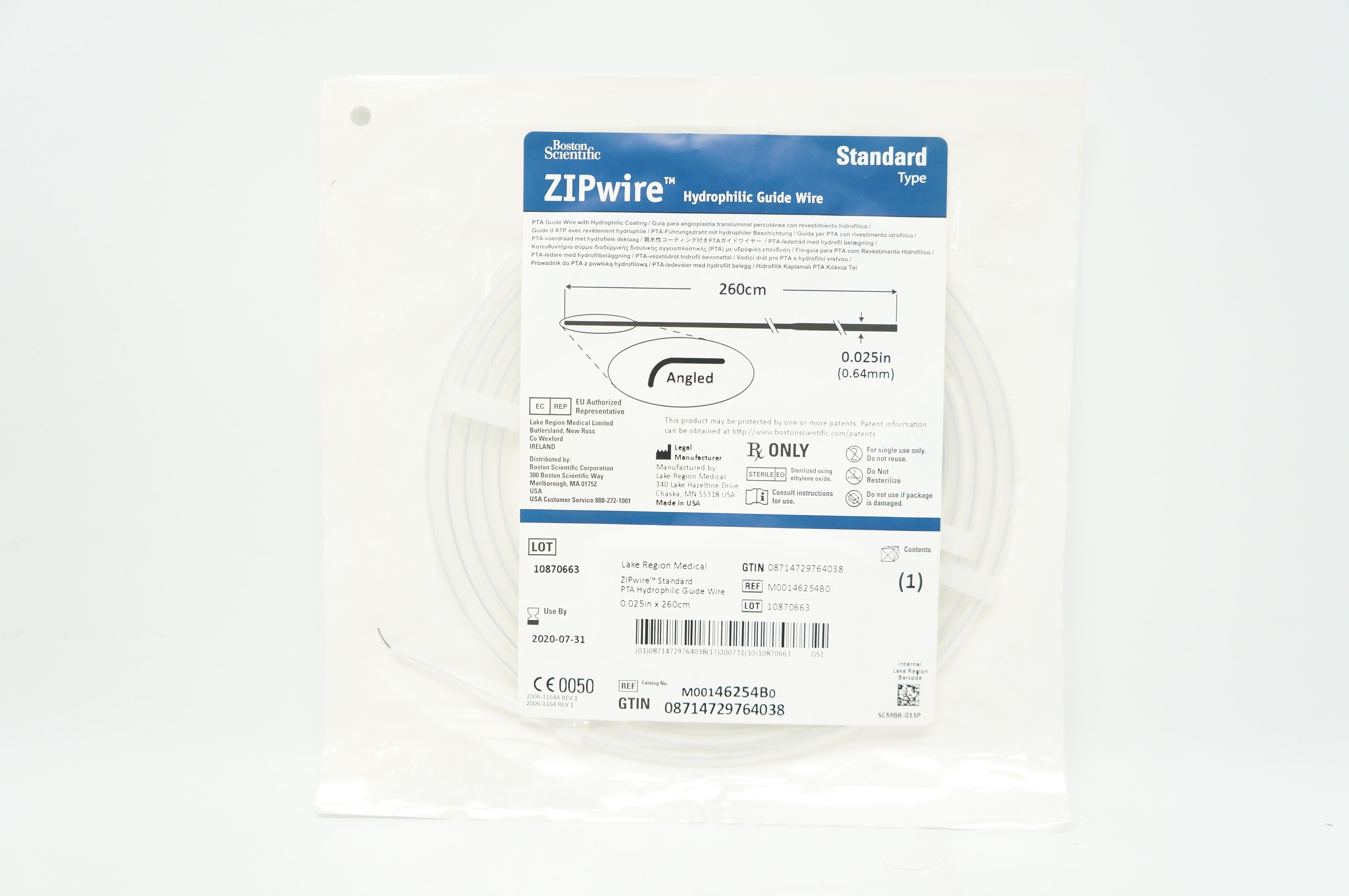 Boston Scientific M00146309B0 ZIPwire Hydrophilic Guide Wire 0.025in x 260cm (x)