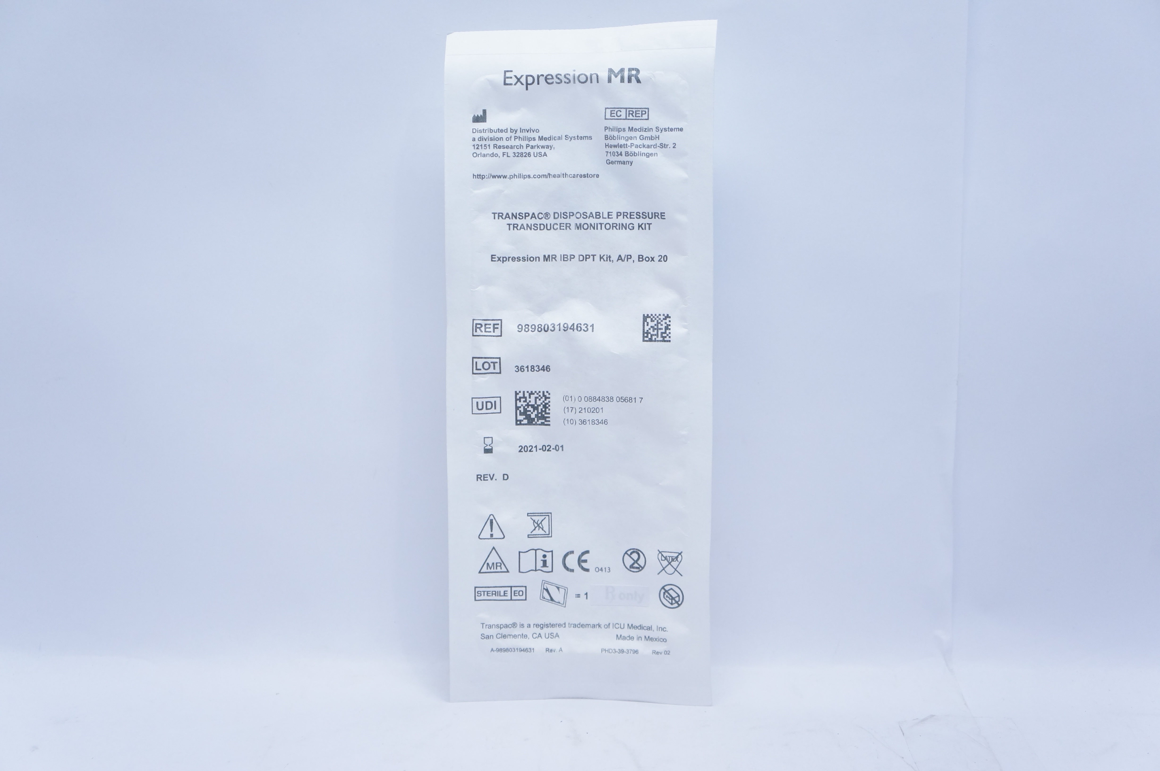 Invivo 989803194631 Expression MR Pressure Transducer Monitoring Kit - Box of 20
