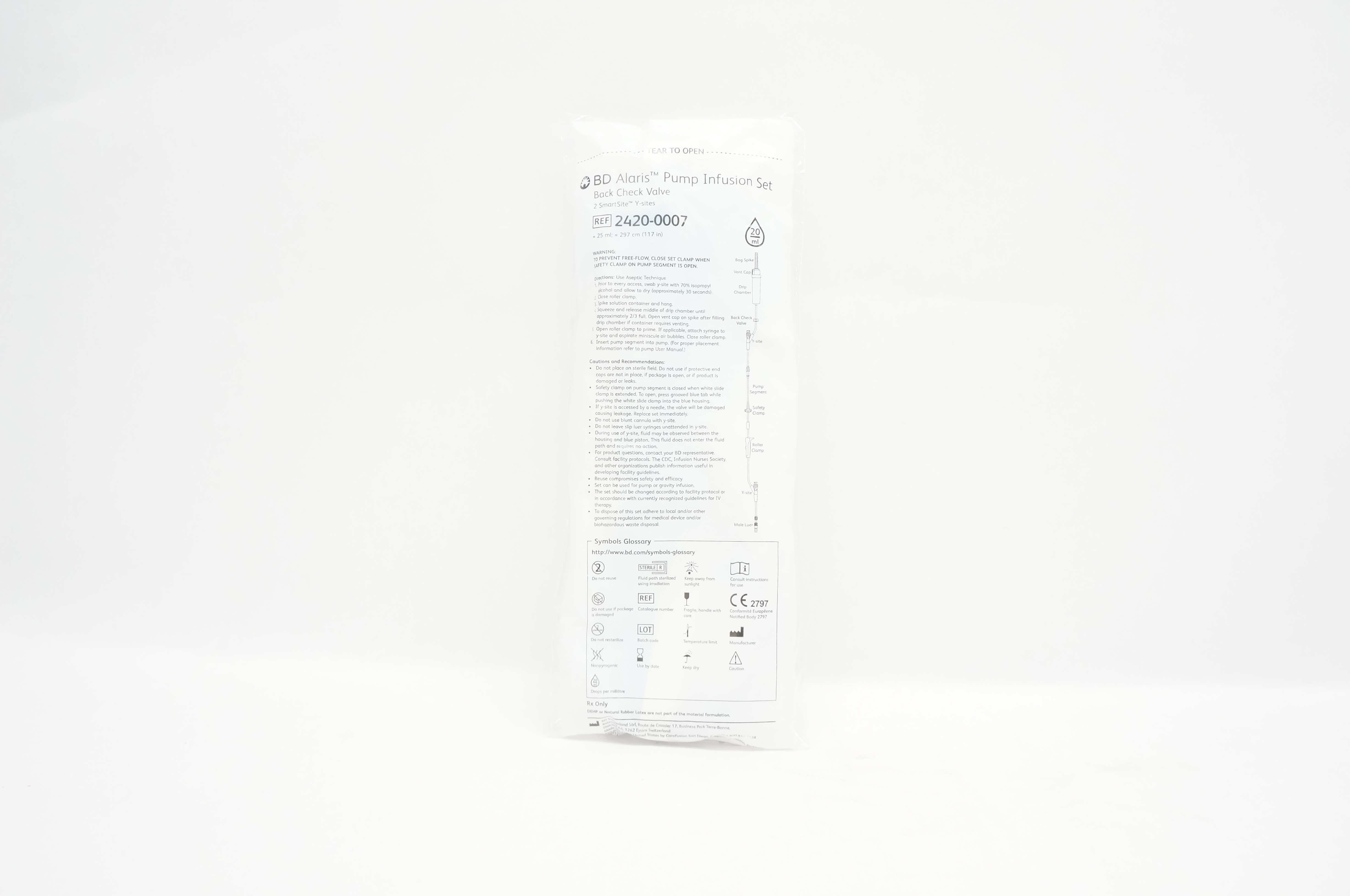 BD 2420-0007 Alaris Pump Infusion Set Back Check Valve 117 inch x 20ml