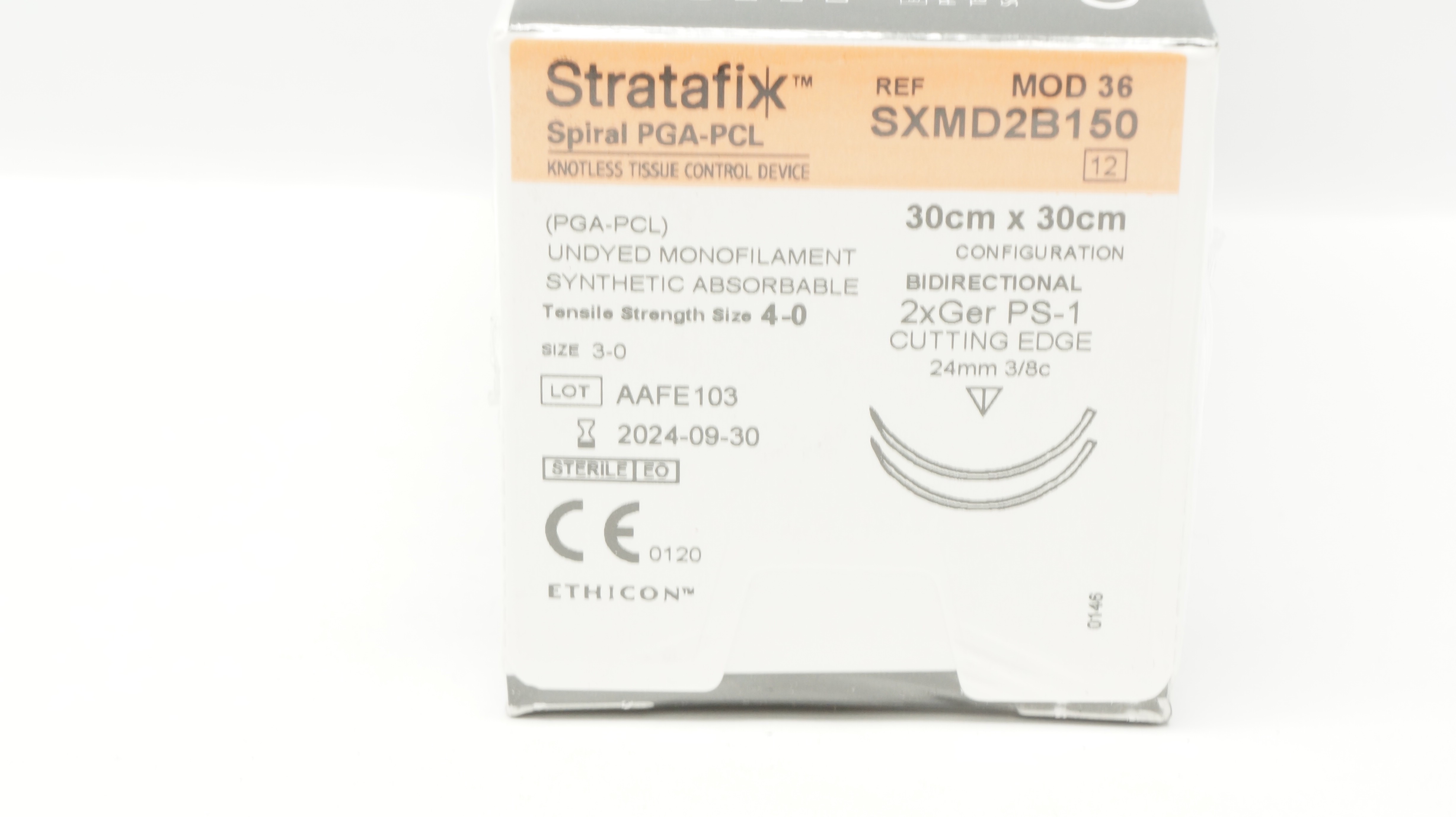 Ethicon SXMD2B150 4-0 Spiral Stre 2xGer PS-1 24mm 3/8c, 30cm x 30cm (x)