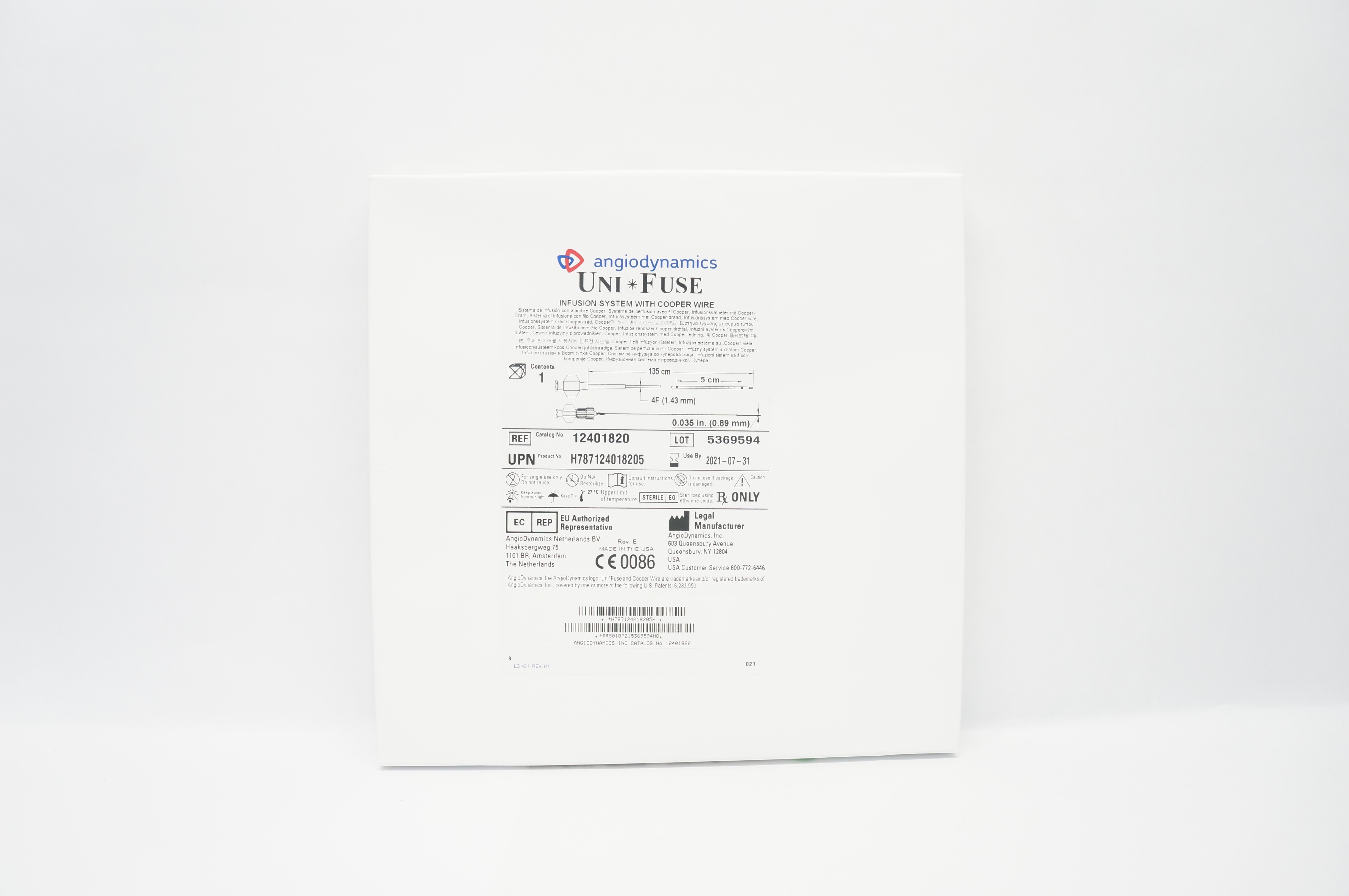 AngioDynamics 12401820 Uni Fuse Infusion System W/Cooper Wire 135cm x 4Fx5cm (x)