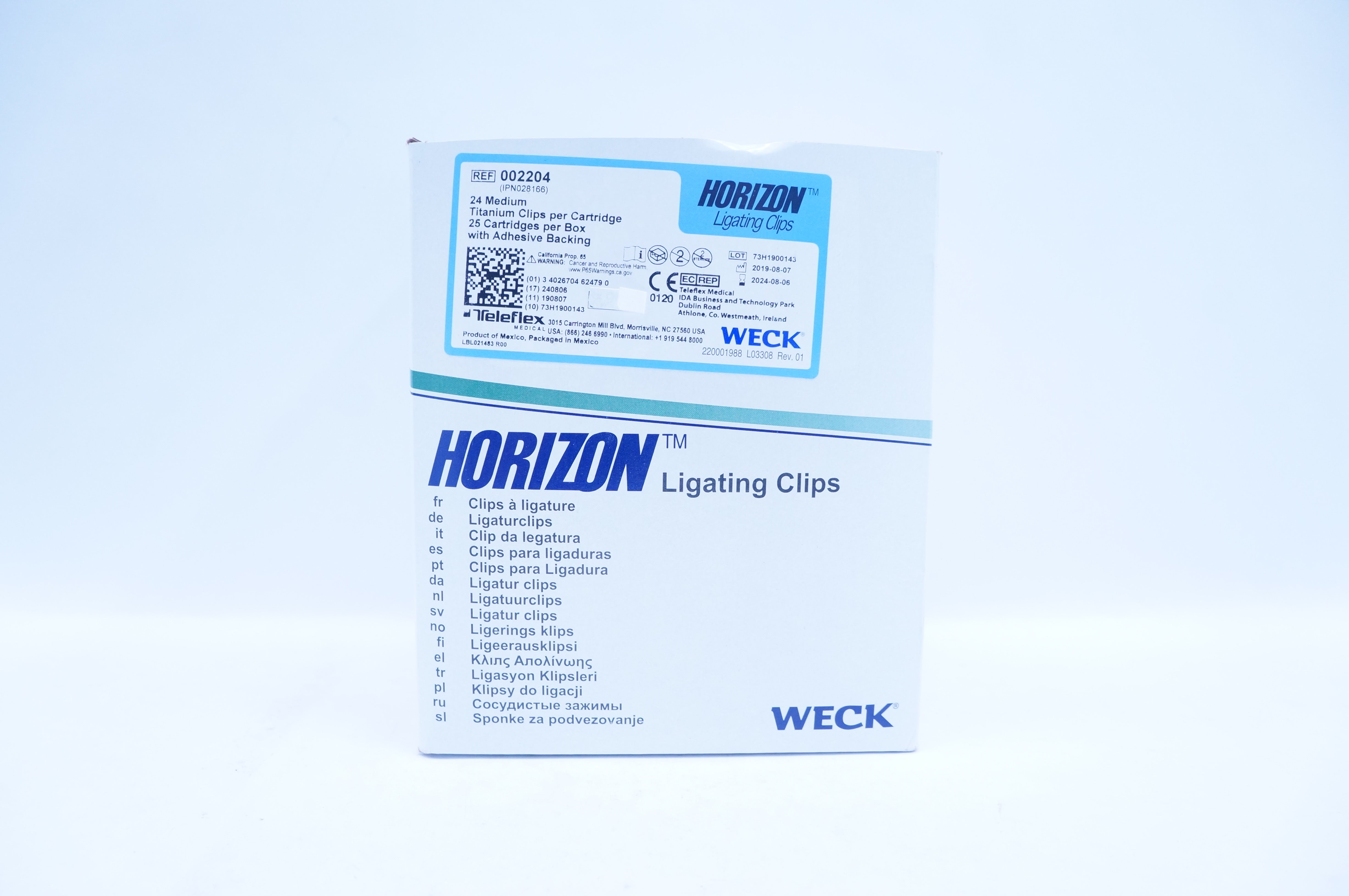 Teleflex 002204 Horizon Titanium Ligating Medium Clips, 24 Clips per Cartridge-box of 25