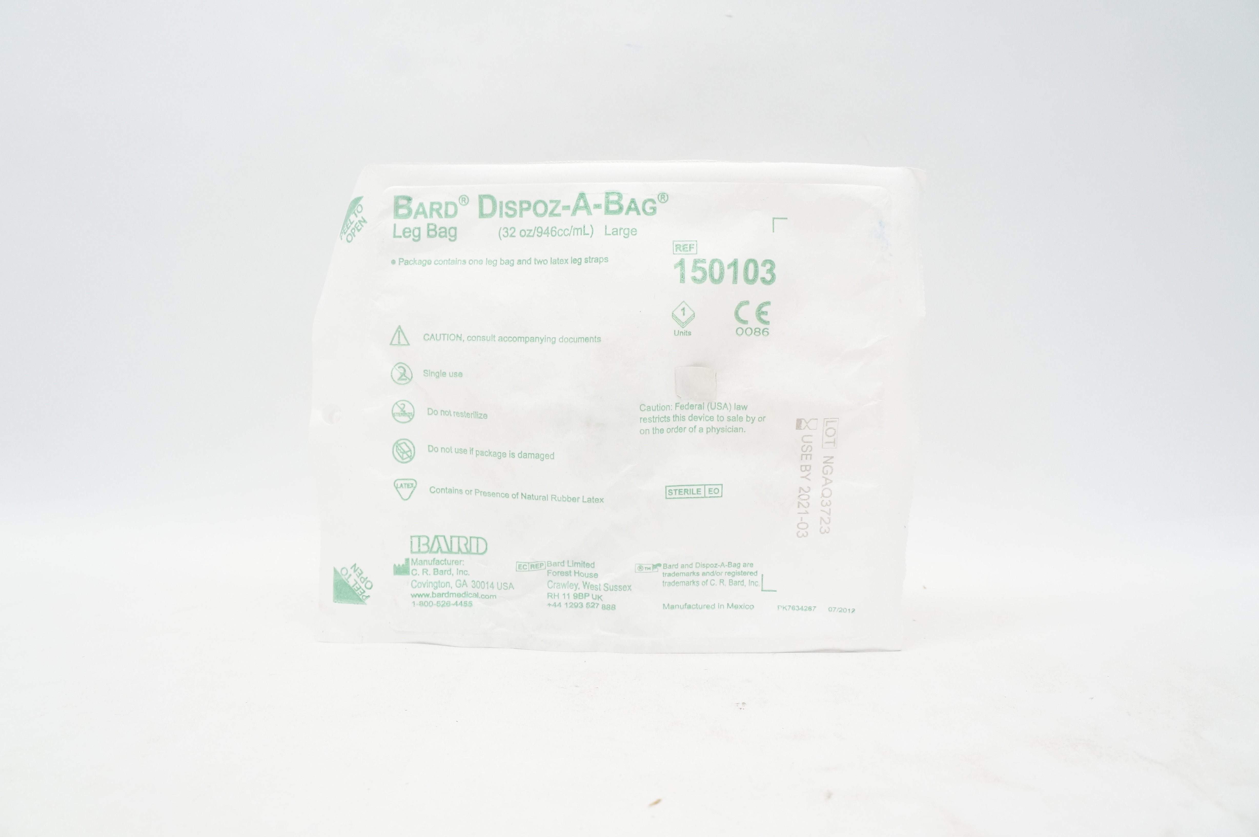 Bard 150103 Dispoz-A-Bag Leg Bag, Large 32oz/946cc/mL (x)