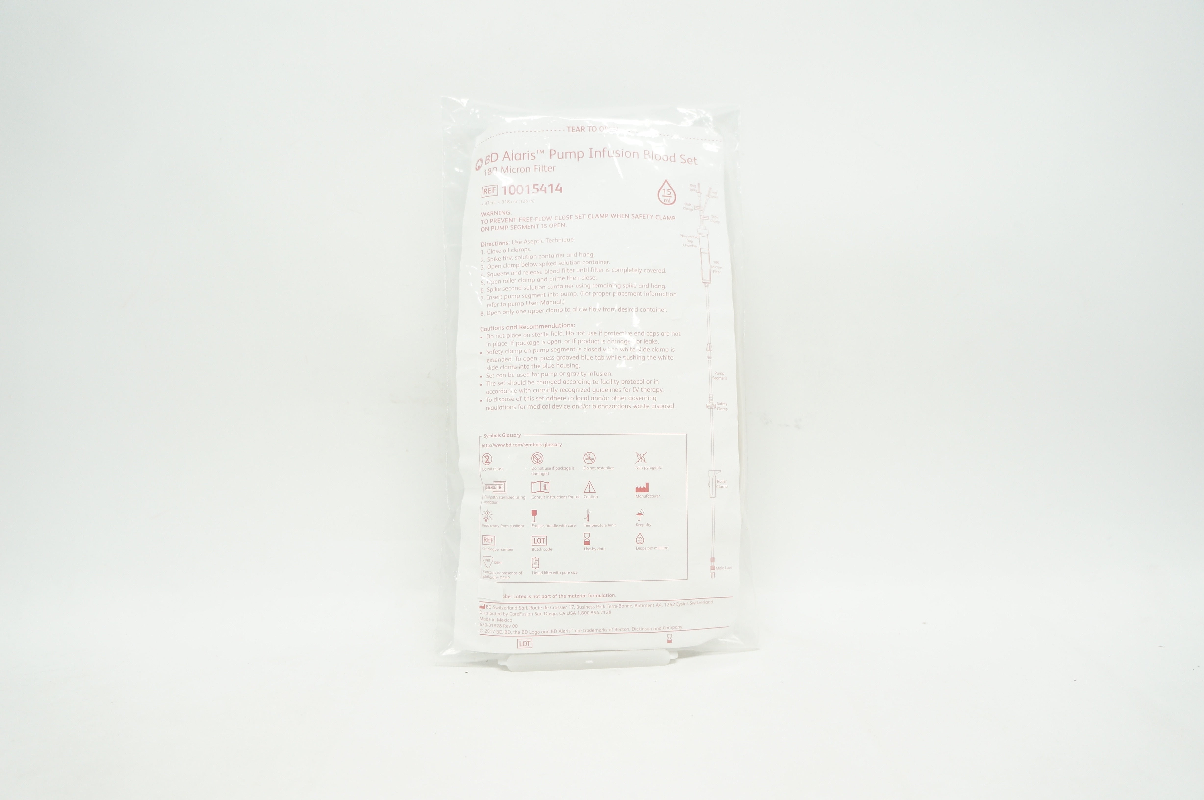 BD 10015414 Alaris Pump Infusion Blood Set 180 Micron Filter 15mL