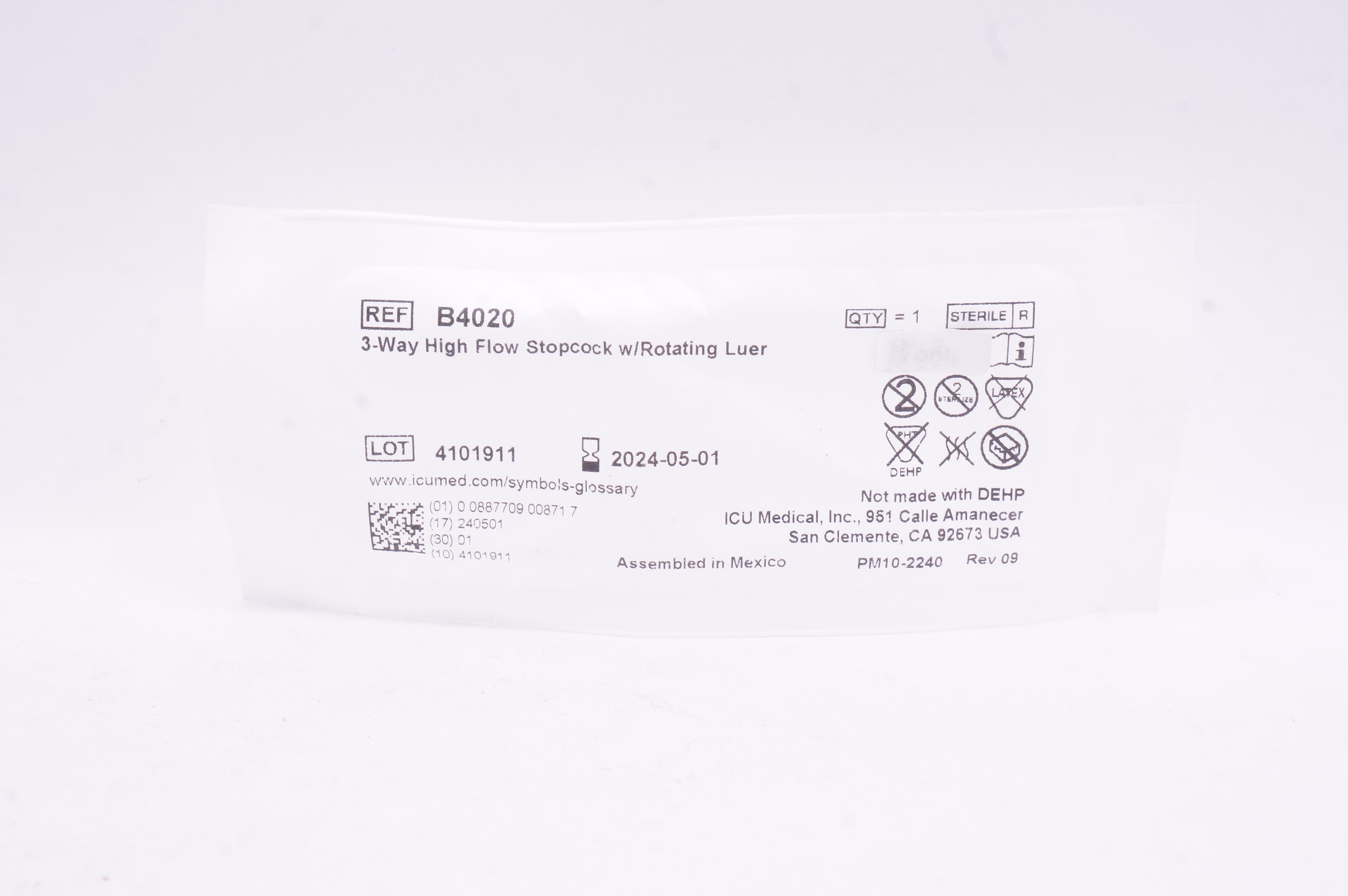 ICU Medical B4020 3-Way High Flow Stopcock w/Rotating Luer