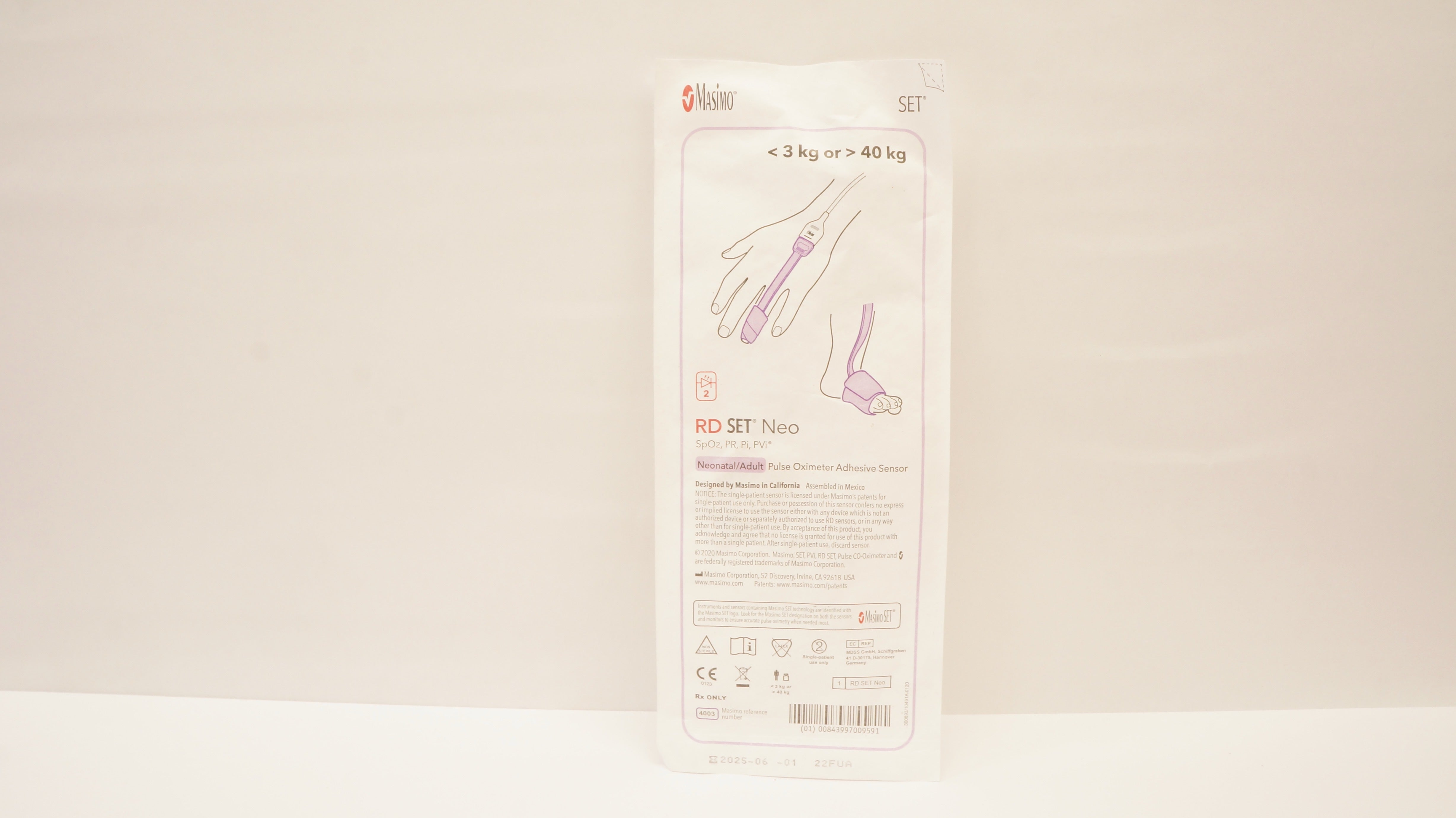 Masimo 4003 RD SET Neonatal/Adult Pulse Oximeter Adhesive Sensor <3kg or>40kg