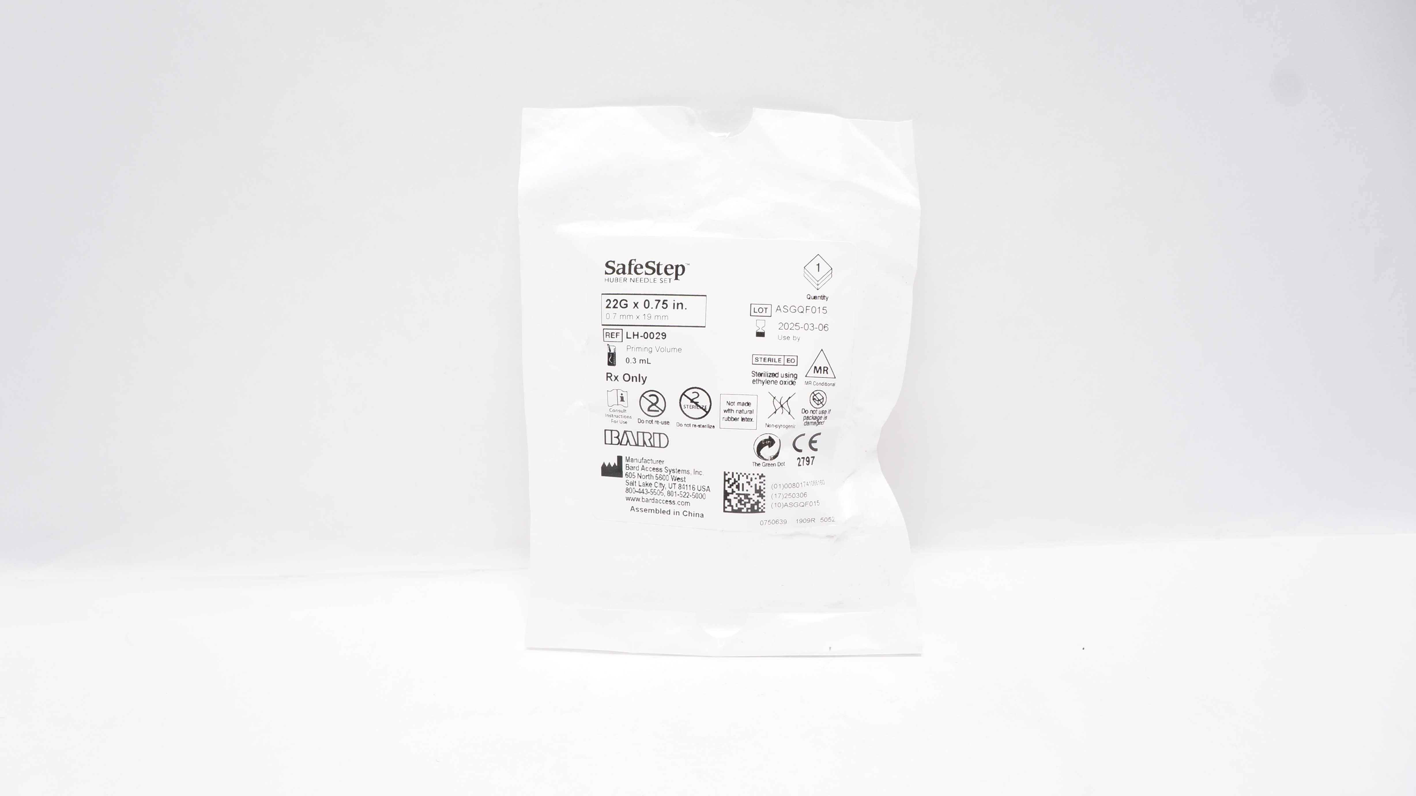 Bard LH-0029 SafeStep Huber Ndle Set 22G x 0.75inch, Priming Volume 0.7ml