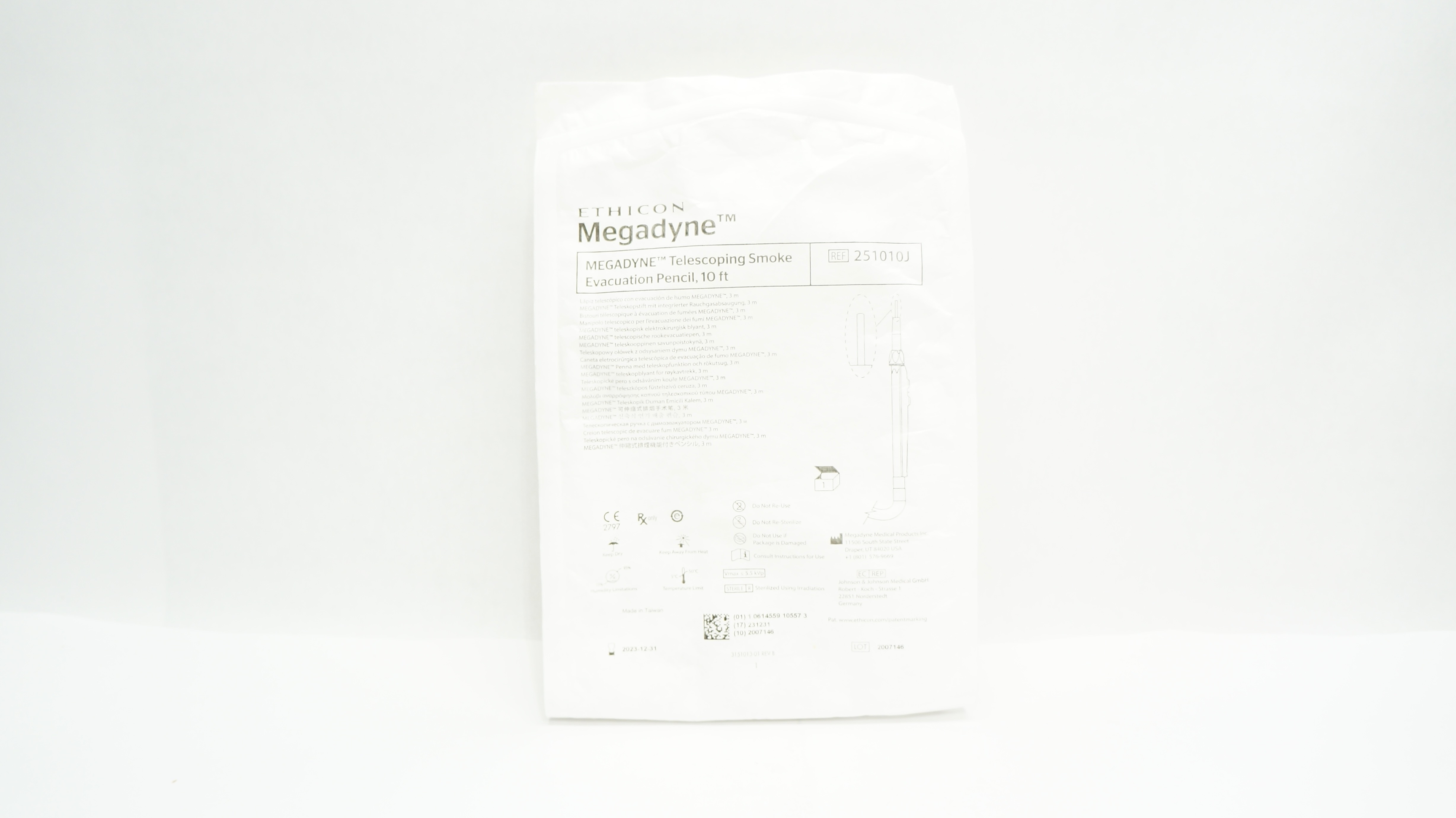 MEGADYNE 251010J Ethicon Telescoping Smoke Evacuation Pencil, 10 ft. (x)
