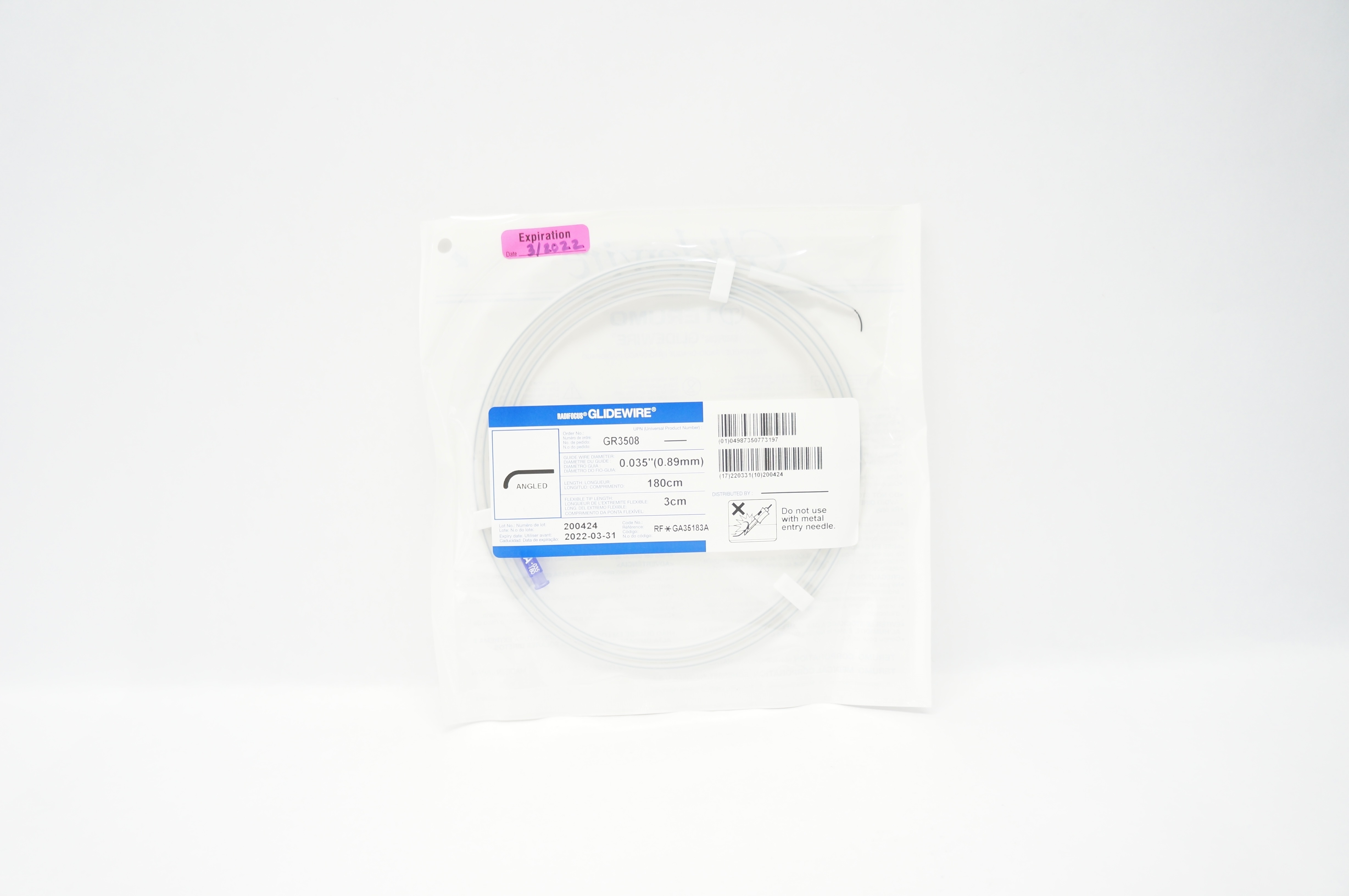 Terumo GR3508 Radifocus Glidewire Angled, 0.035inch x 3cm x 180cm (x)