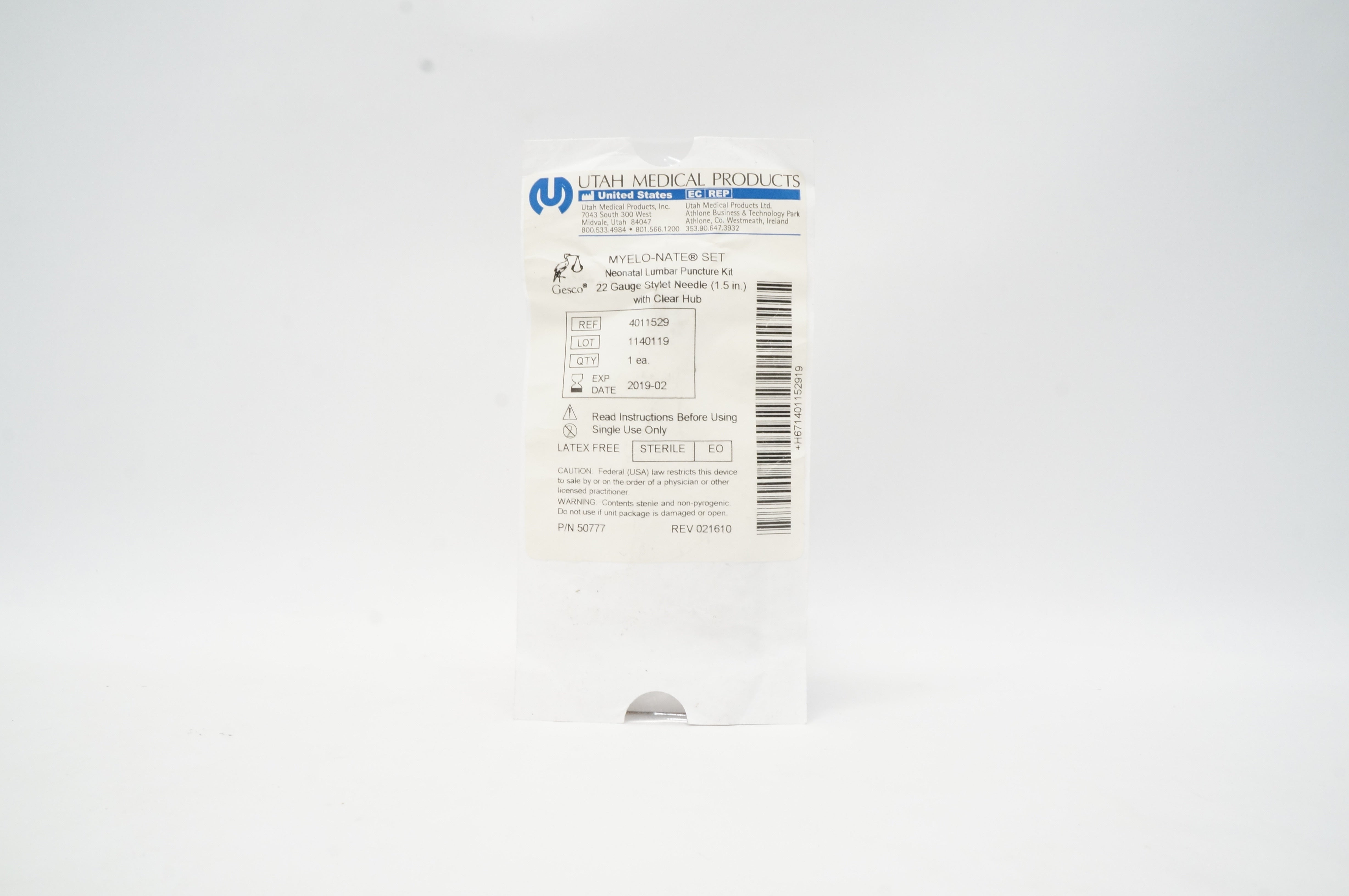Utah Medical 4011529 Myelo-Nate Set Neonatal Lumbar Puncture Kit 22G (x)