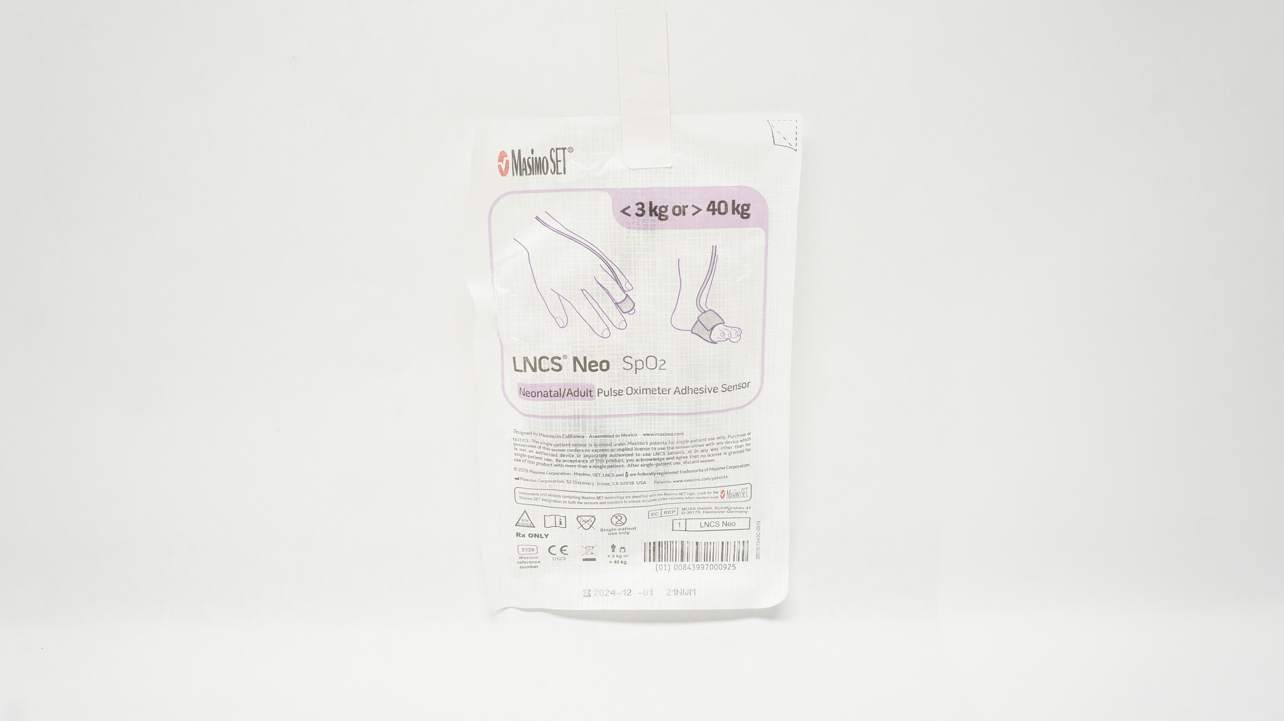 MasimoSet 2329 SpO2 Neonatal/Adult Pulse Oximeter Adhesive Sensor 3kg or 40kg