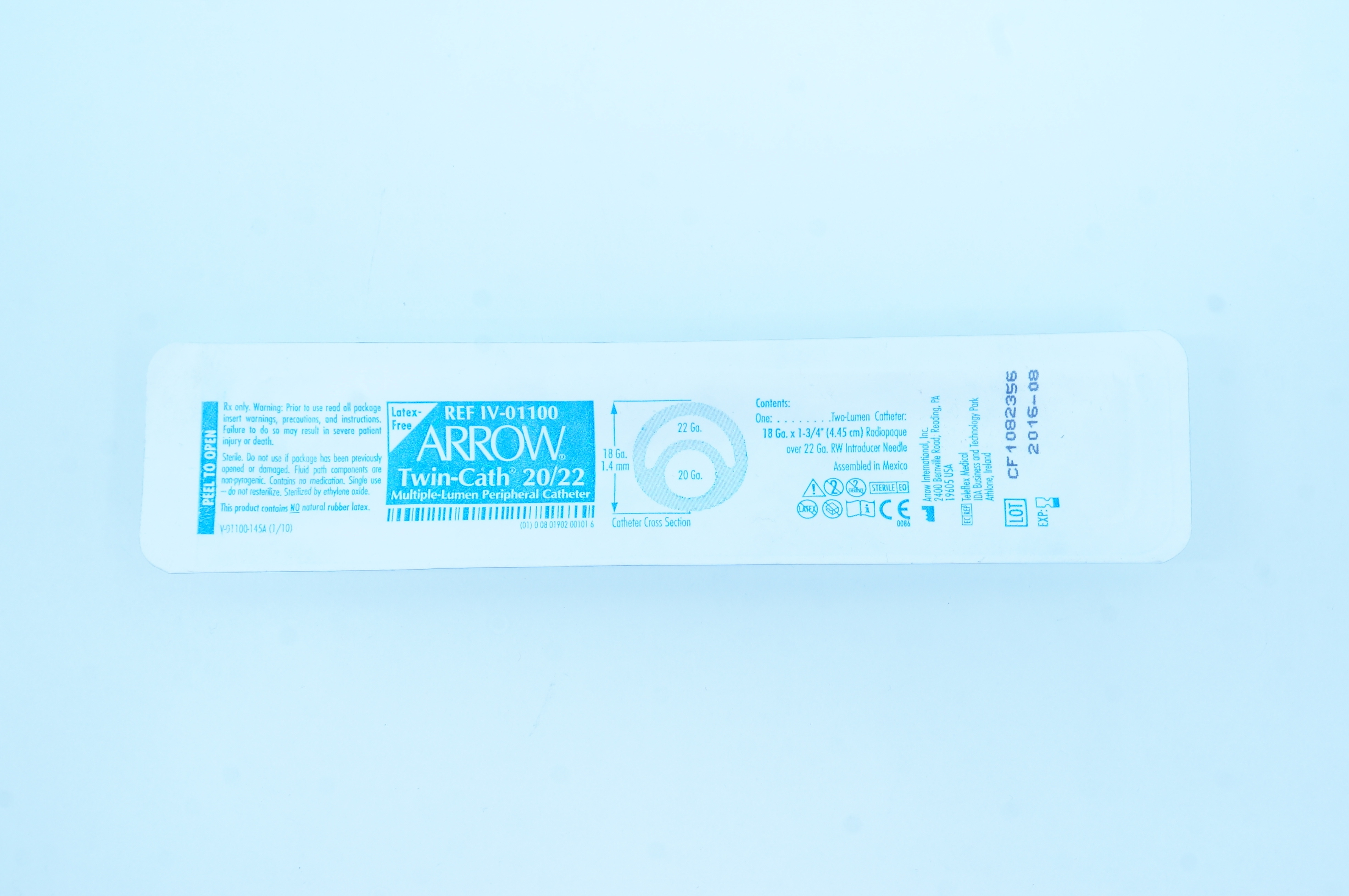 Arrow IV-01100 Twin-Cath Multiple-Lumen Peripheral Cath. 18Ga x 1-3/4inch (x)