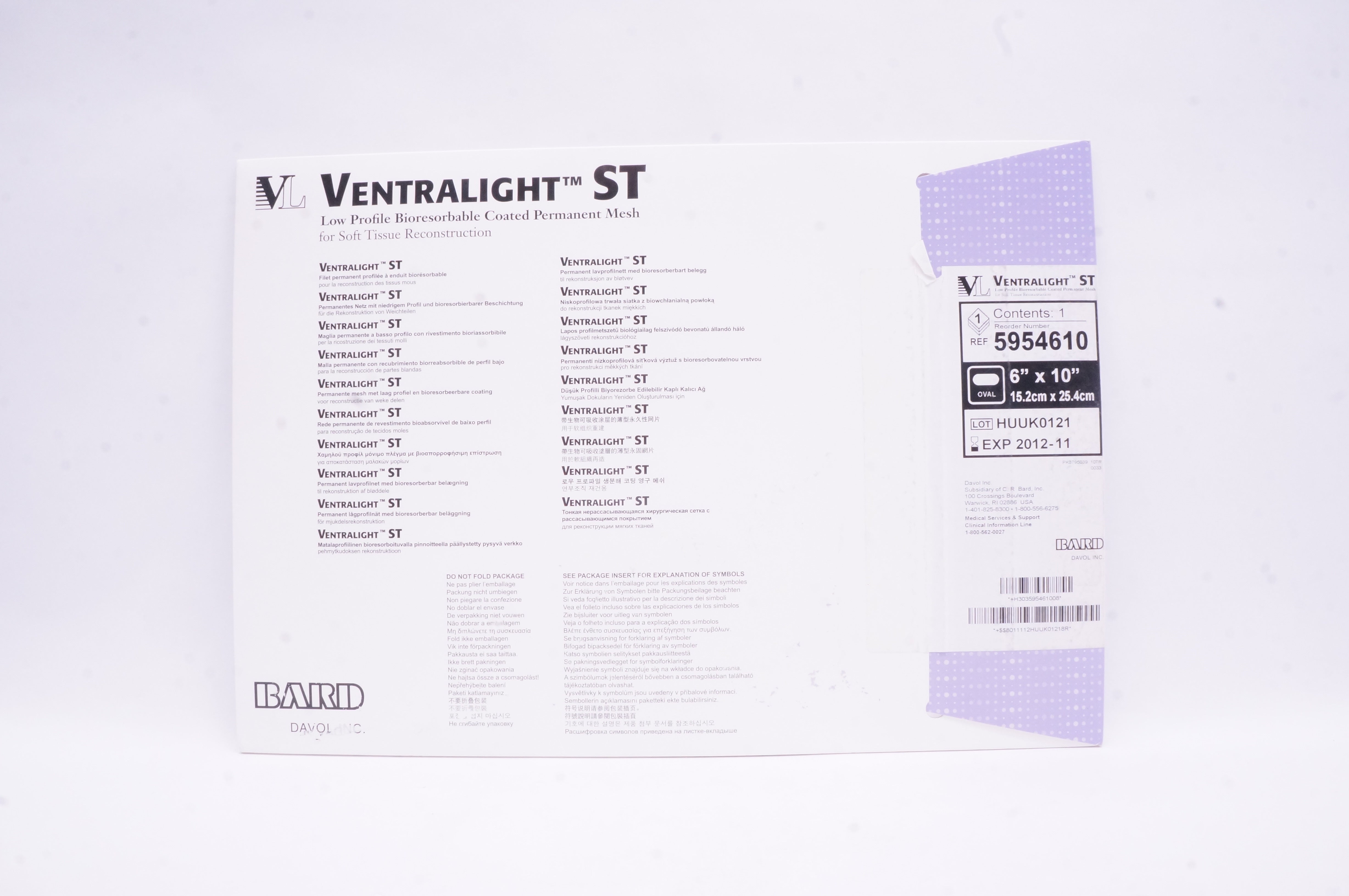Bard 5954610 Ventralight ST Low Profile Permanent Mesh 6inch x 10inch (x)