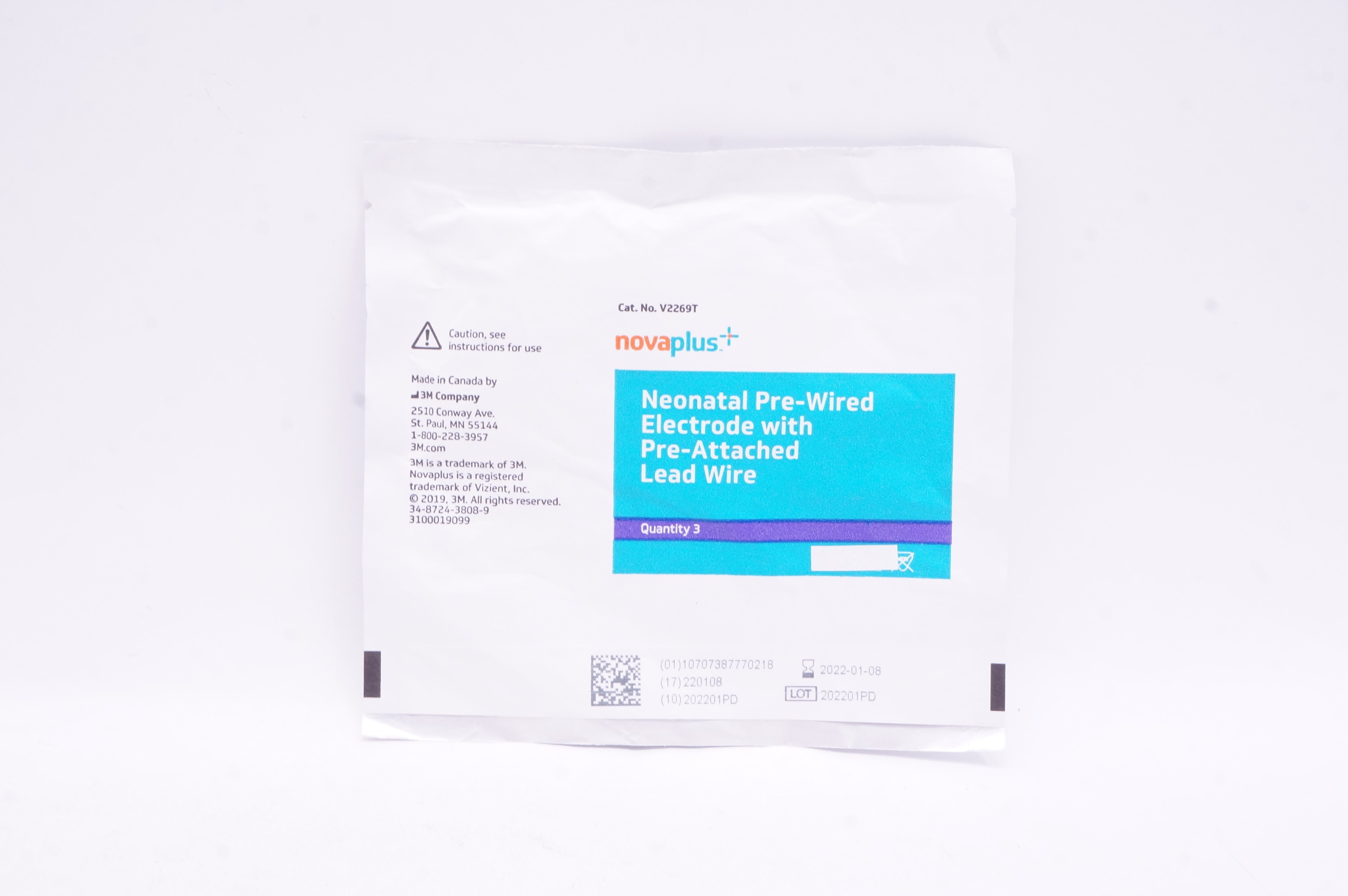 3M V2269T Novaplus Neonatal Pre-Wired Electrode With Pre-Attached Lead Wire