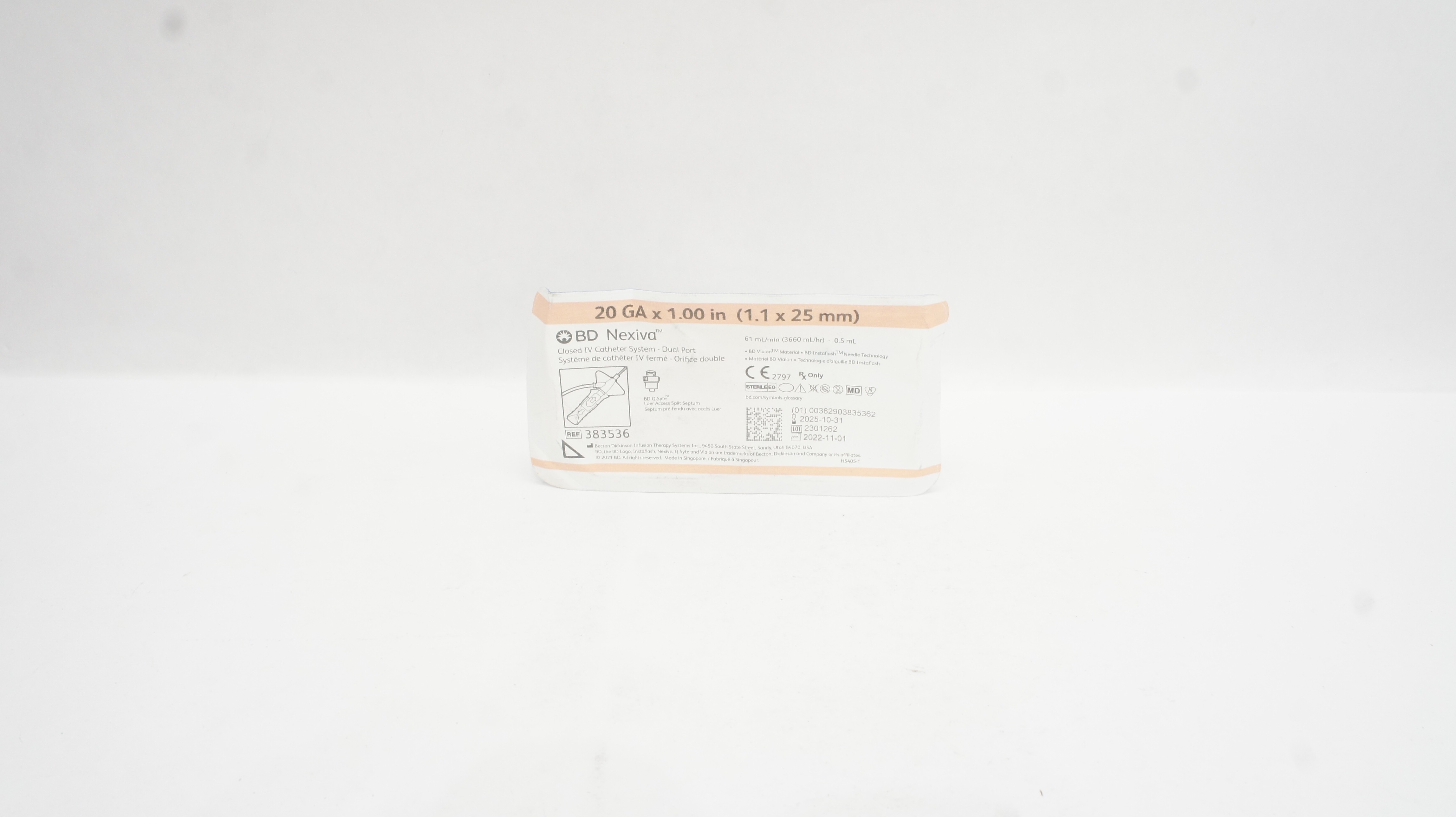 BD 383536 Nexiva Closed IV Cath. System Dual Port 20 Ga x 1.00inch 61mL/min