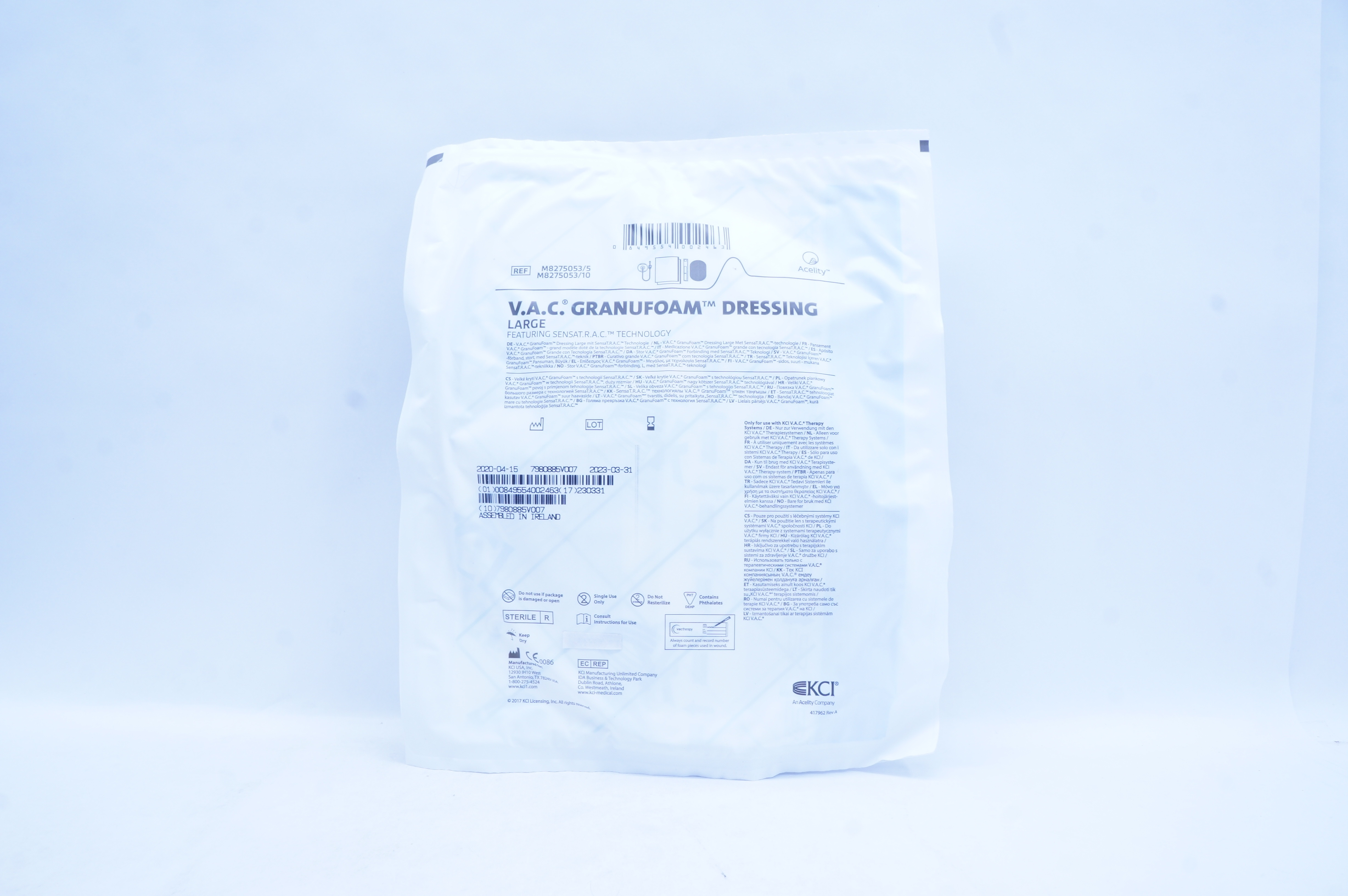 KCI M8275053/5  V.A.C. Granufoam Dressing Featuring SENSAT.R.A.C. Technology L