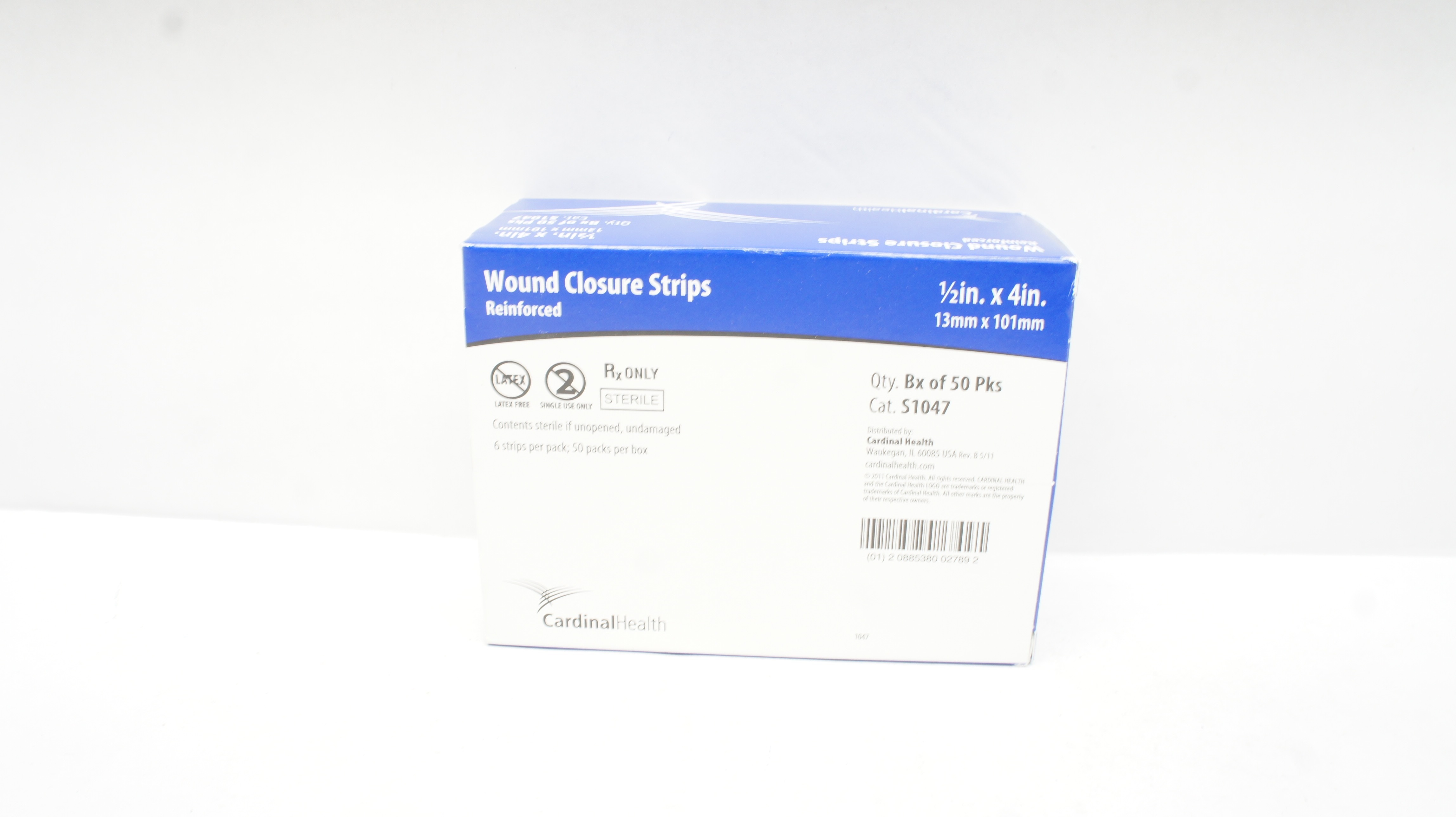 Cardinal Health S1047 Wound Closure Strips Reinforced 1/2inch x 4inch- Box of 50