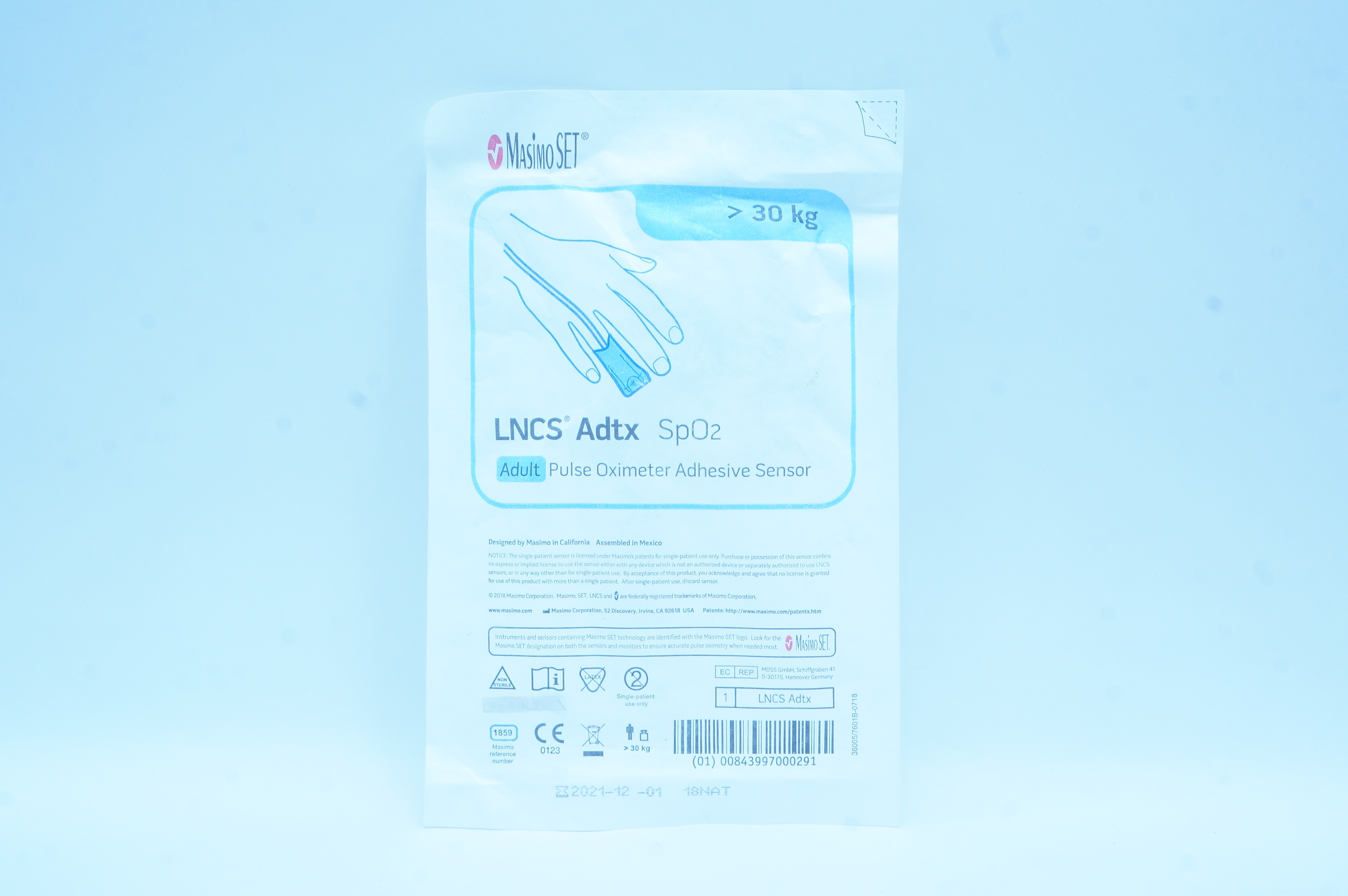 Masimo 1859 LNCS Adtx SpO2 Adult Pulse Oximeter Adhesive Sensor >30 kg (x)