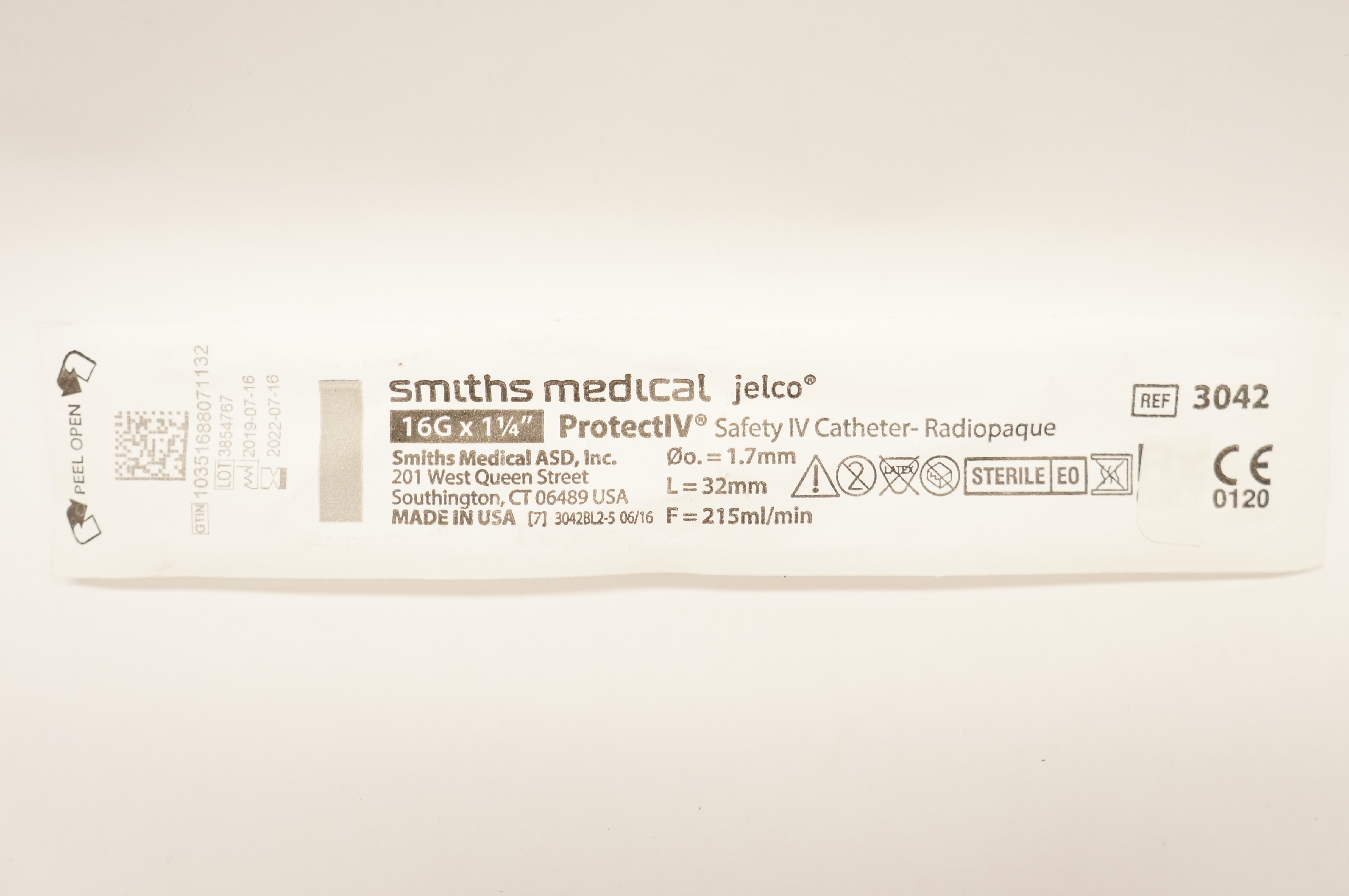 Smiths Medical 3042 Jelco Protect IV Safety Cath. 16G x 1-1/4inch