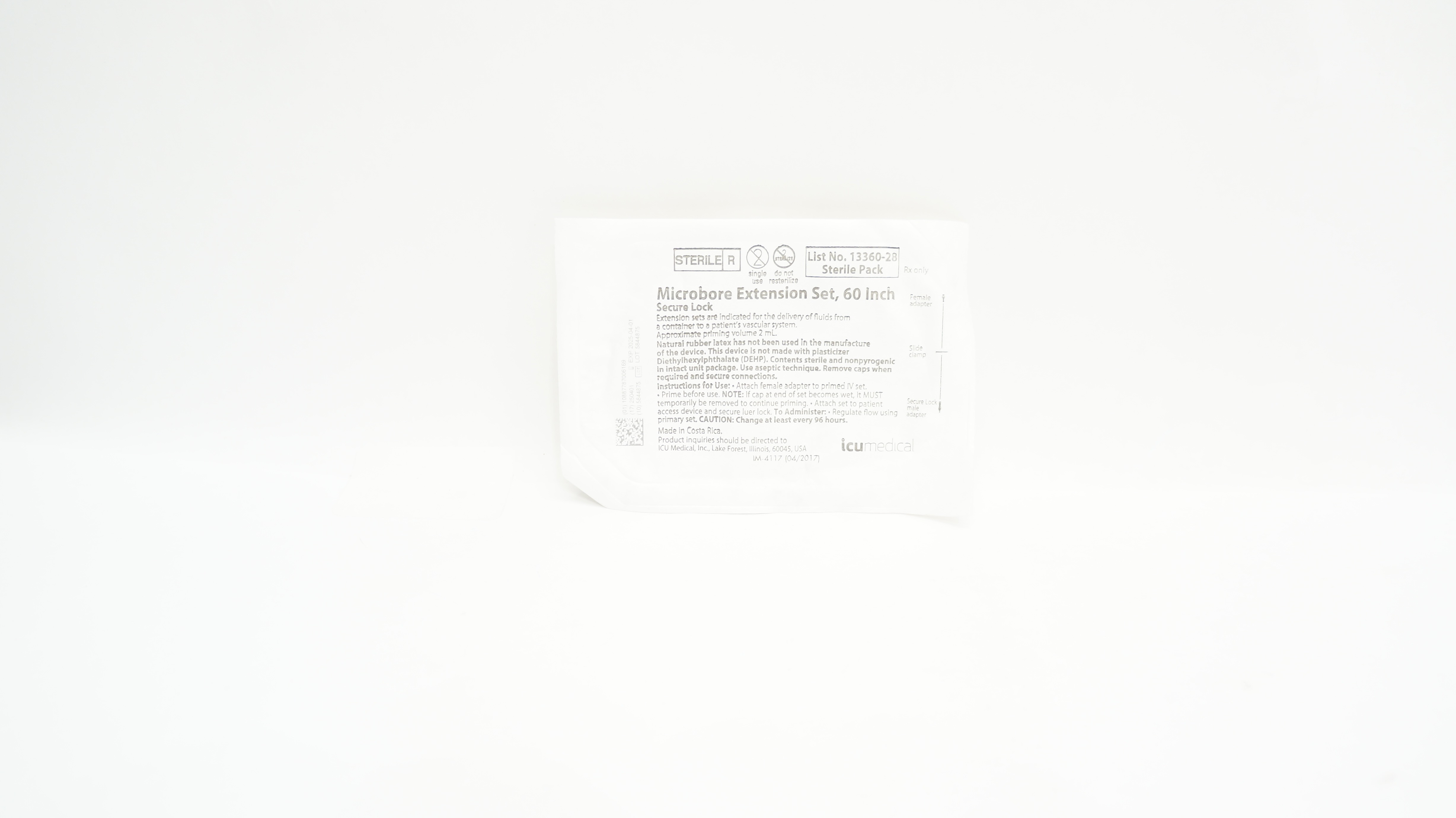 ICU Medical 13360-28 Microbore  Extension Set ,Secure Lock,  60inch