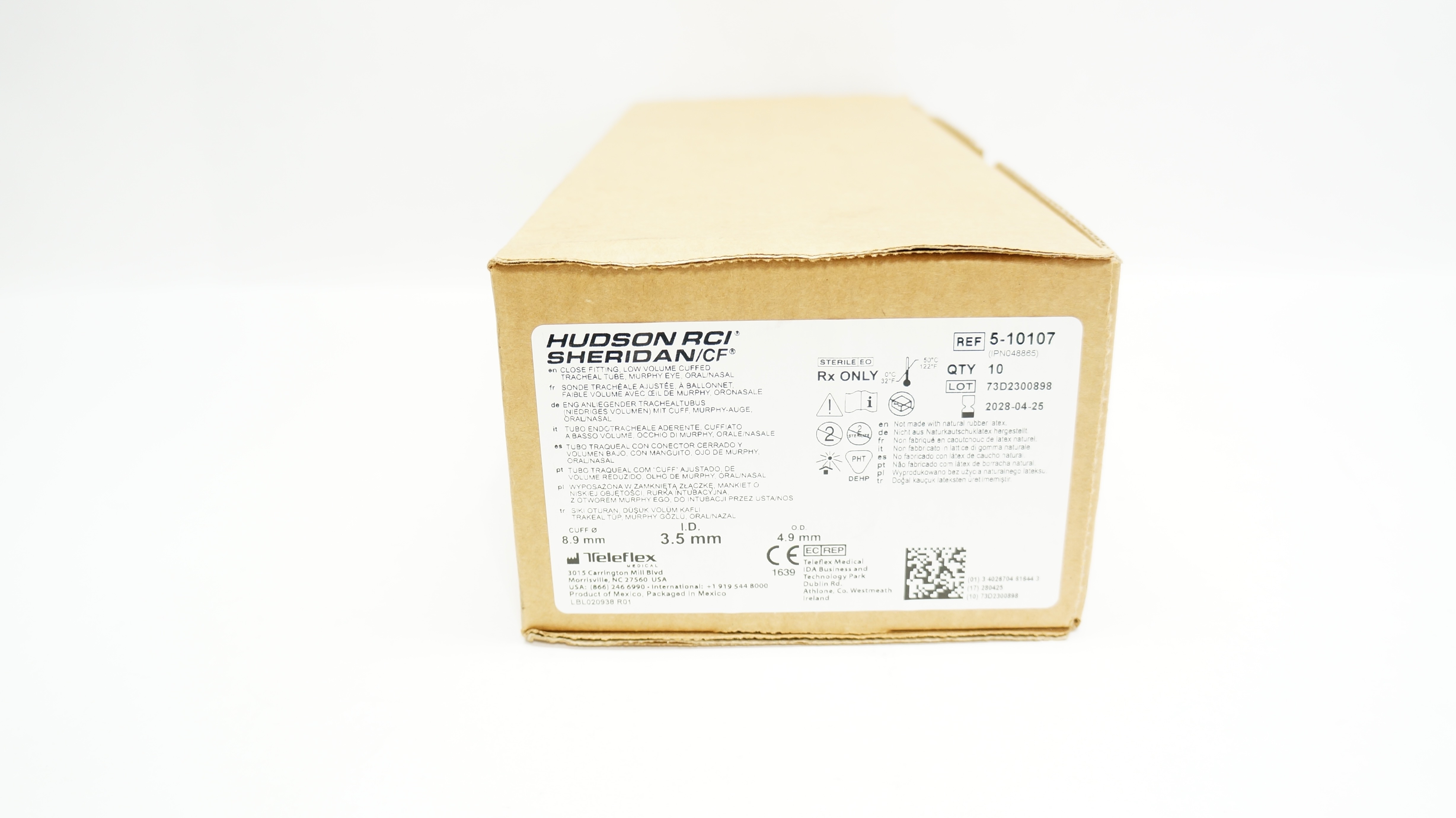 Teleflex 5-10107 Hudson RCI Tracheal Tube 8.9mmx 3.5mmID x 4.9mmOD - Box of 10