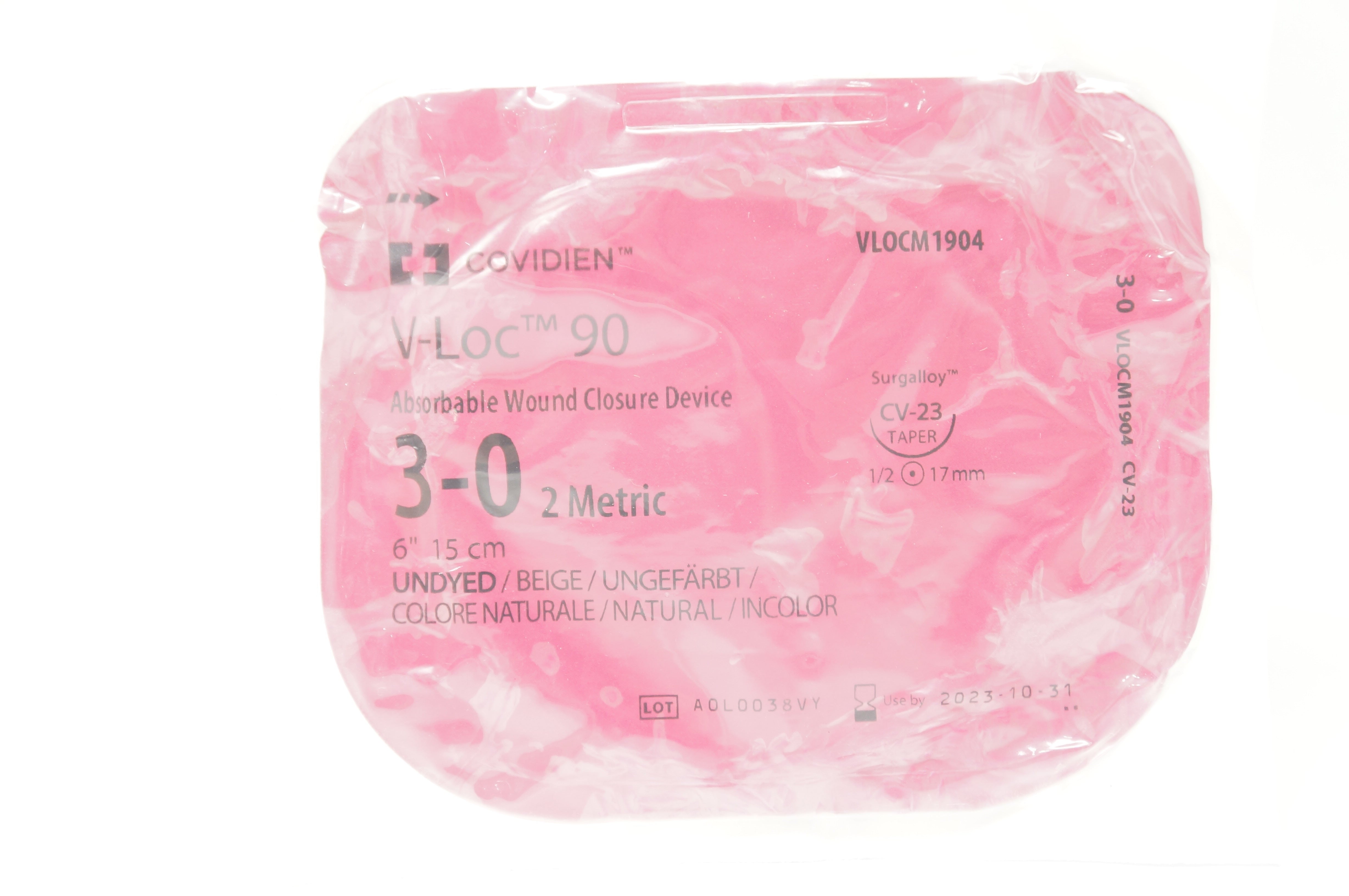 Covidien VLOCM1904 3-0 V-Loc 90 Wound Closure, CV-23 Taper, 1/2 17mm, 6inch