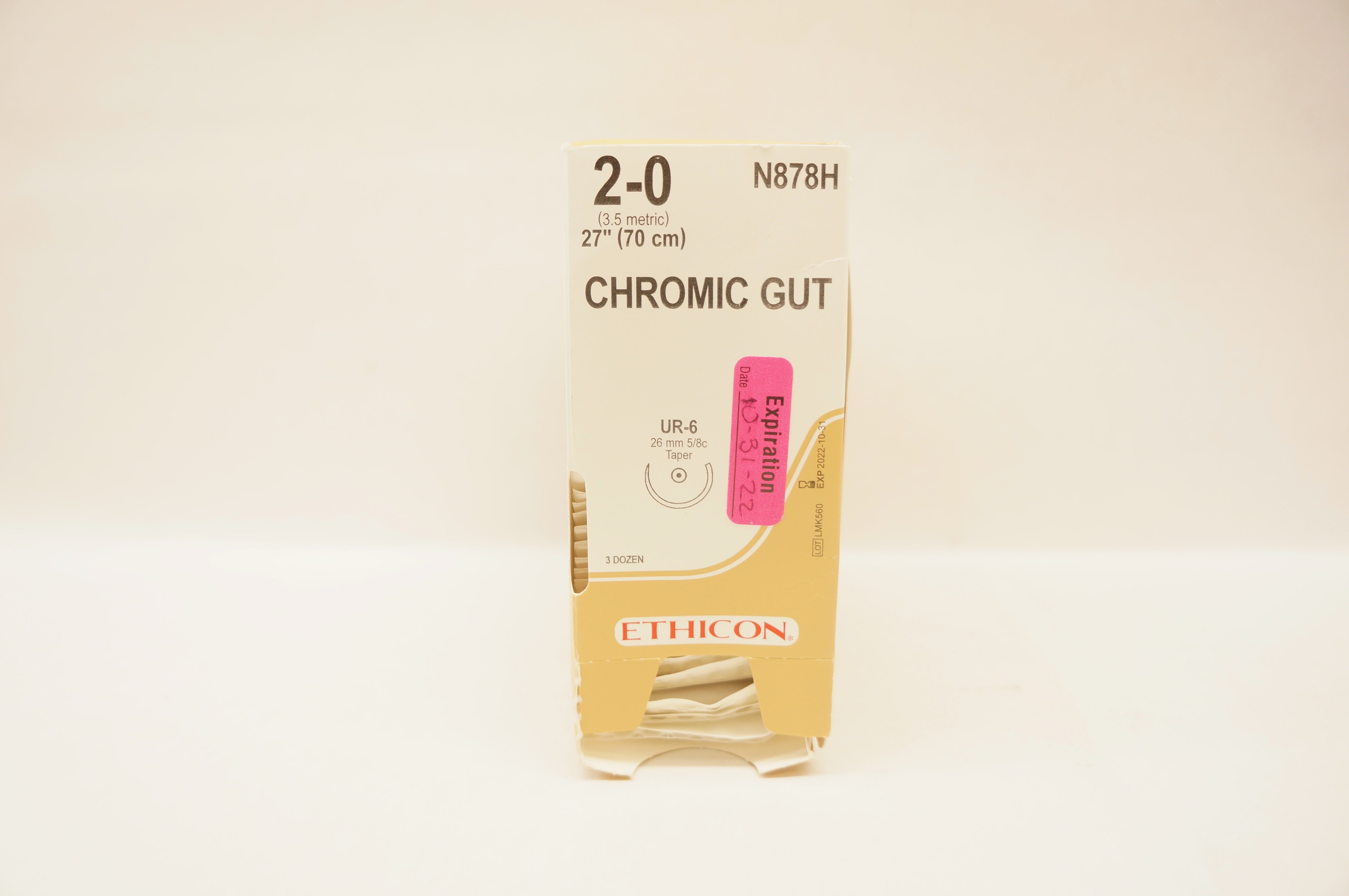 Ethicon N878H 2-0 CHROMIC GUT, UR-6, 26mm 5/8c Taper, 27inch - Box of 36 (x)