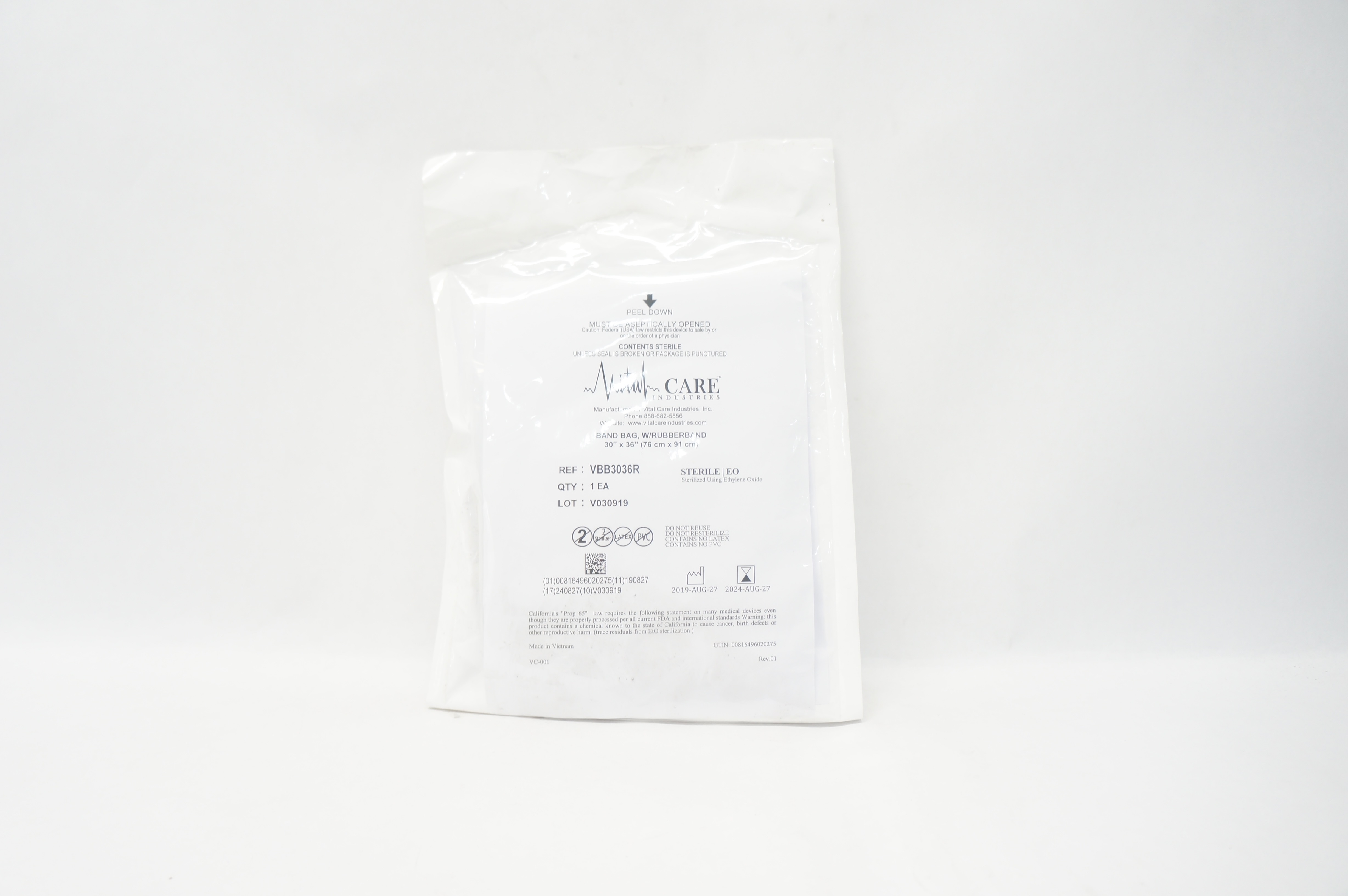 Vital Care VBB3036R Band Bag W/Rubberband 30inch x 36inch