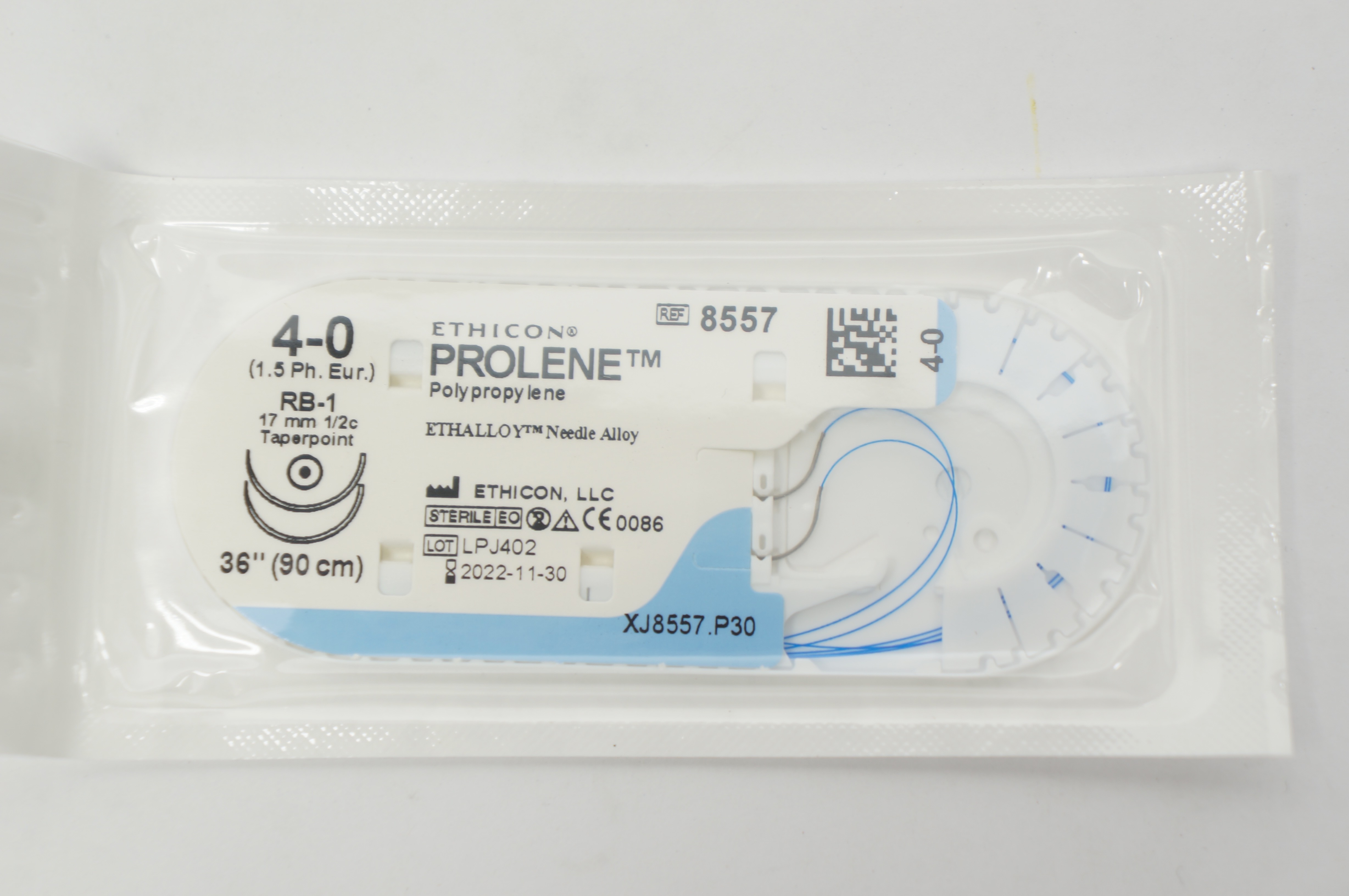 Ethicon 8557 4-0 PROLENE, RB-1, 17mm 1/2c Taper, 36inch
