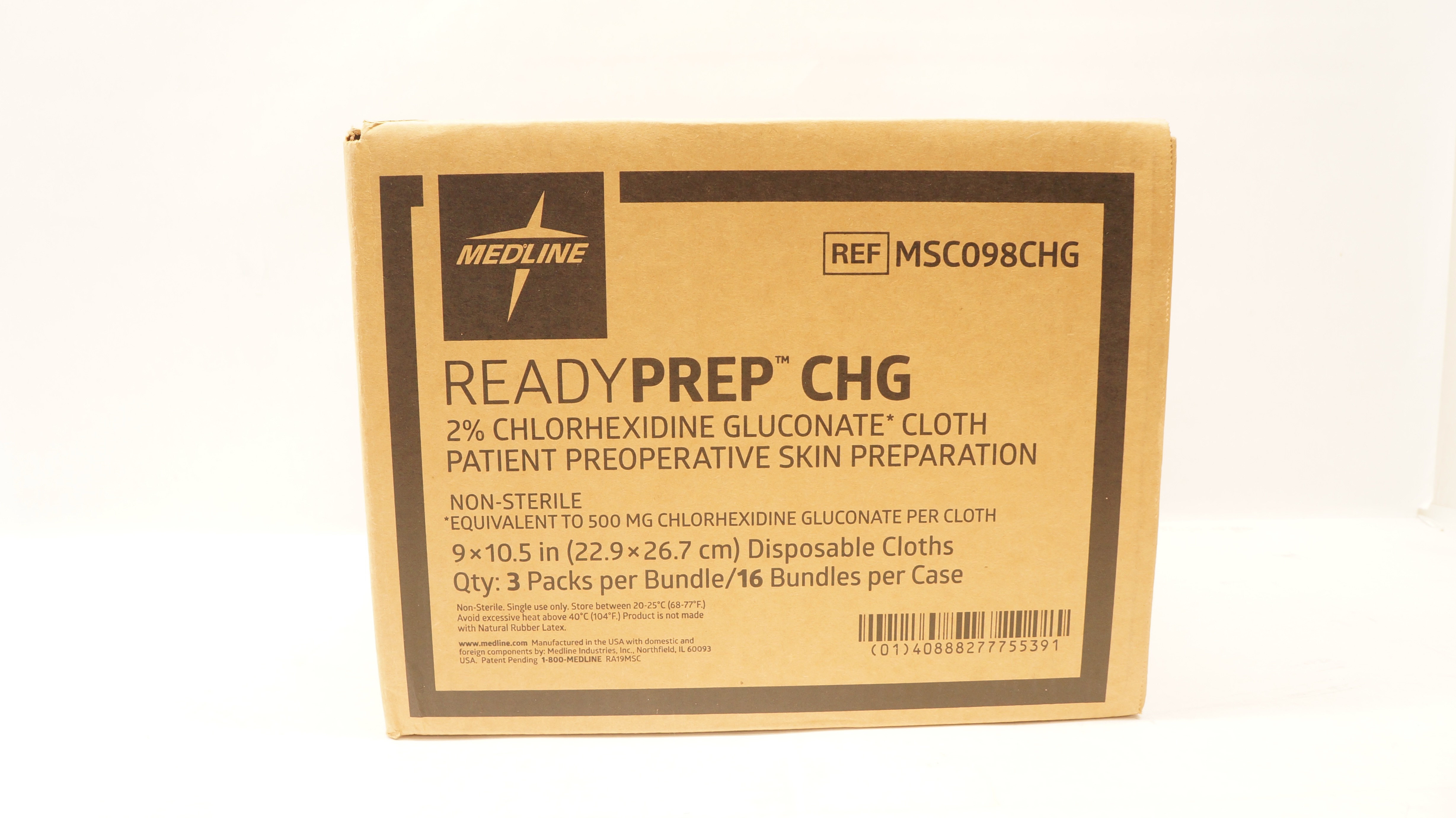 Medline MSC098CHG Readyprep CHG Disposable Cloths 9 x 10.5inch - Case of 16