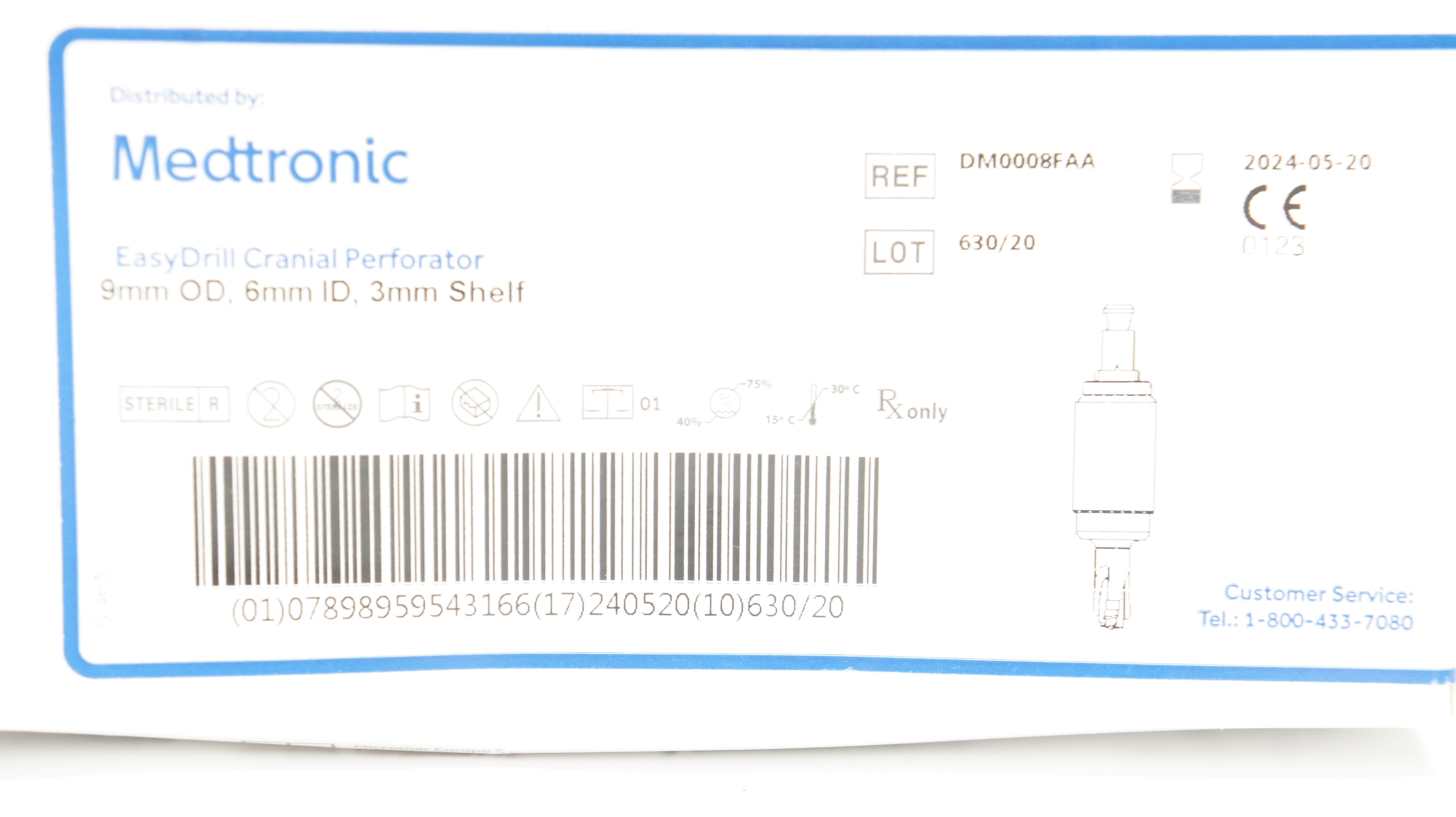Medtronic DM0008FAA EasyDrill Cranial Perforator 9mm OD x 6mm ID, 3mm Shelf