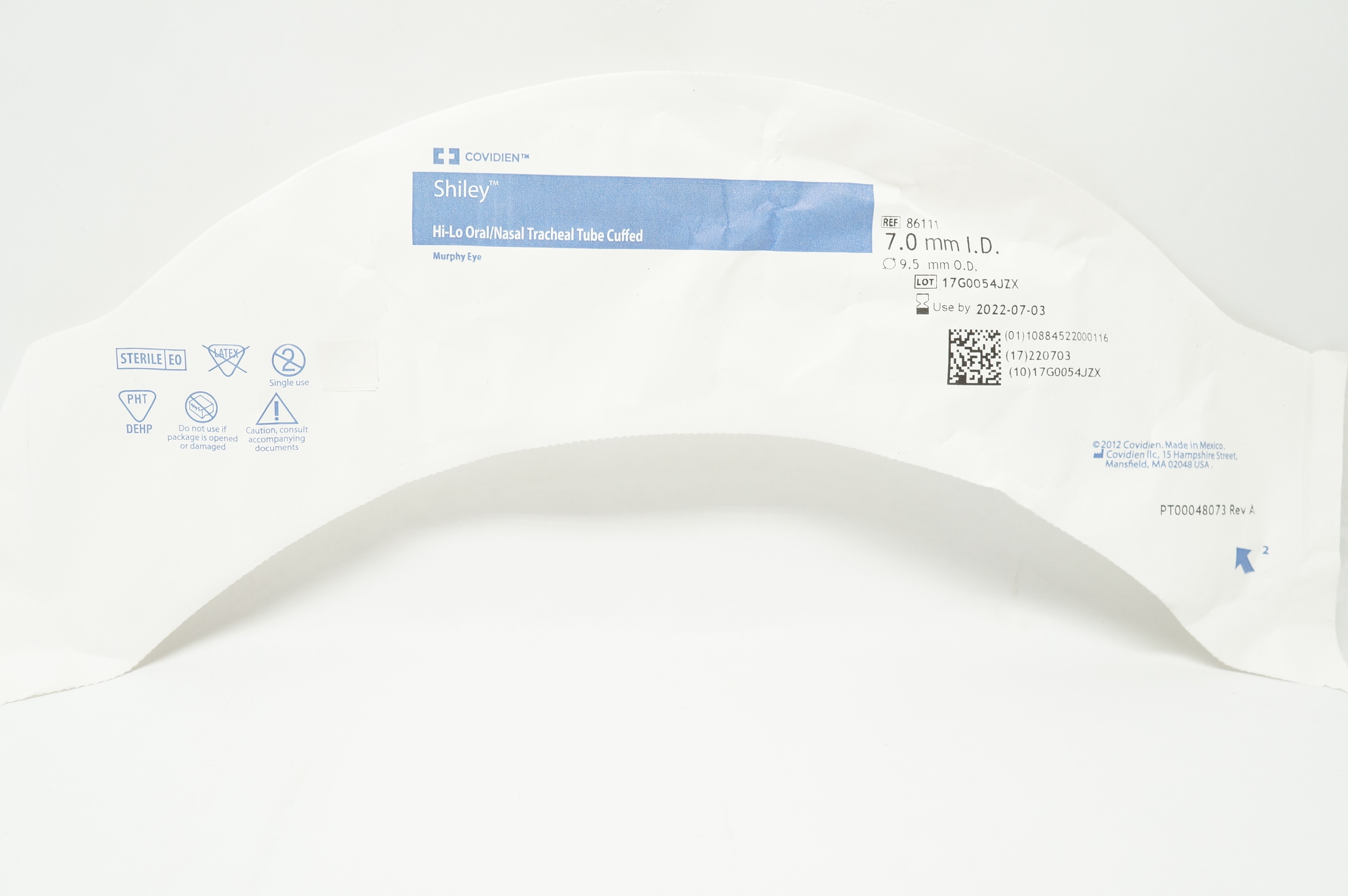 Covidien 86111 Shiley Hi-Lo Oral/Nasal Tracheal Tube Cuffed 7.0mm ID x 9.5mm OD