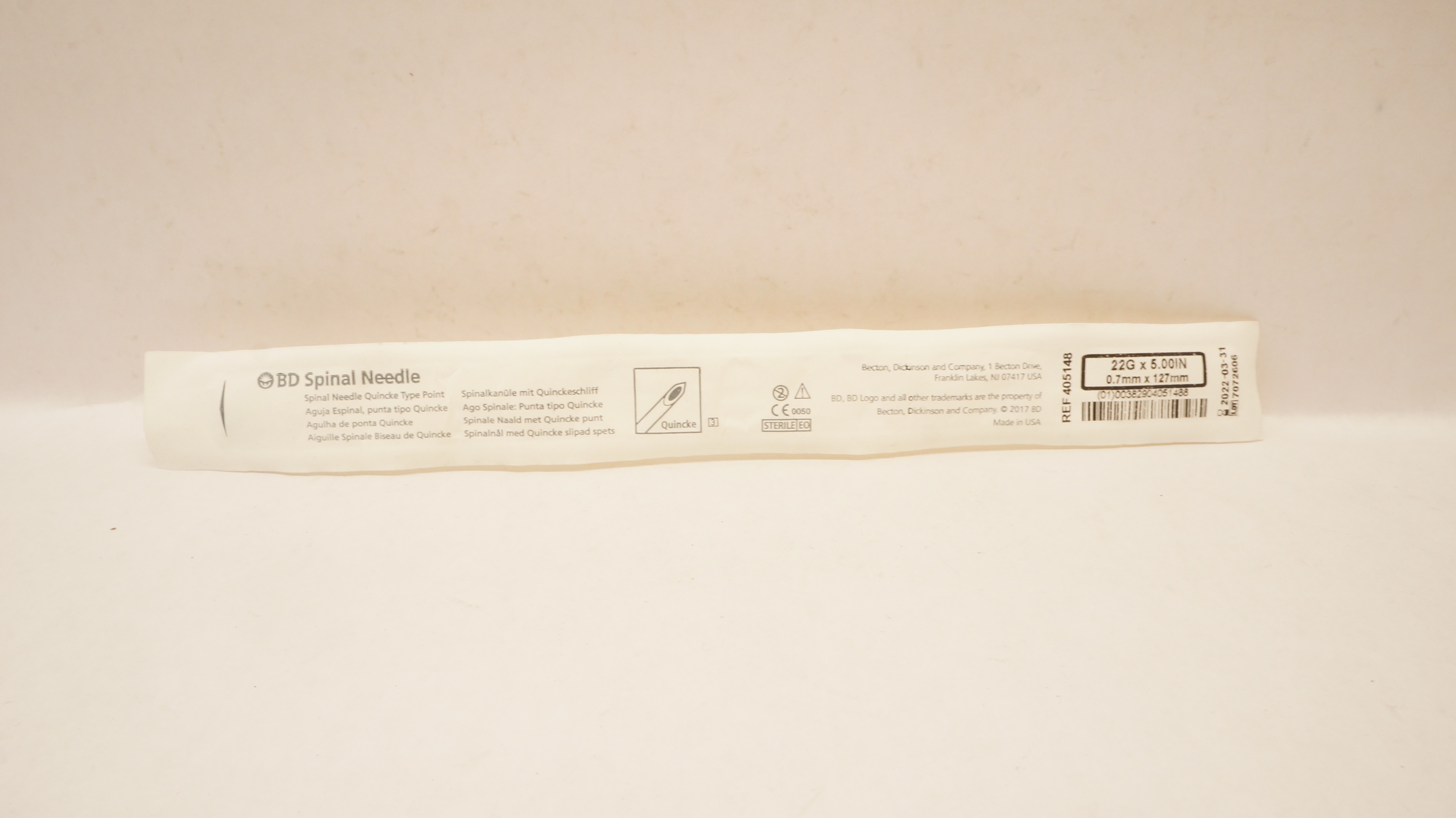 BD 405148 Spinal Ndle, Quincke Type Point 22 GA x 5.00 inch (x)