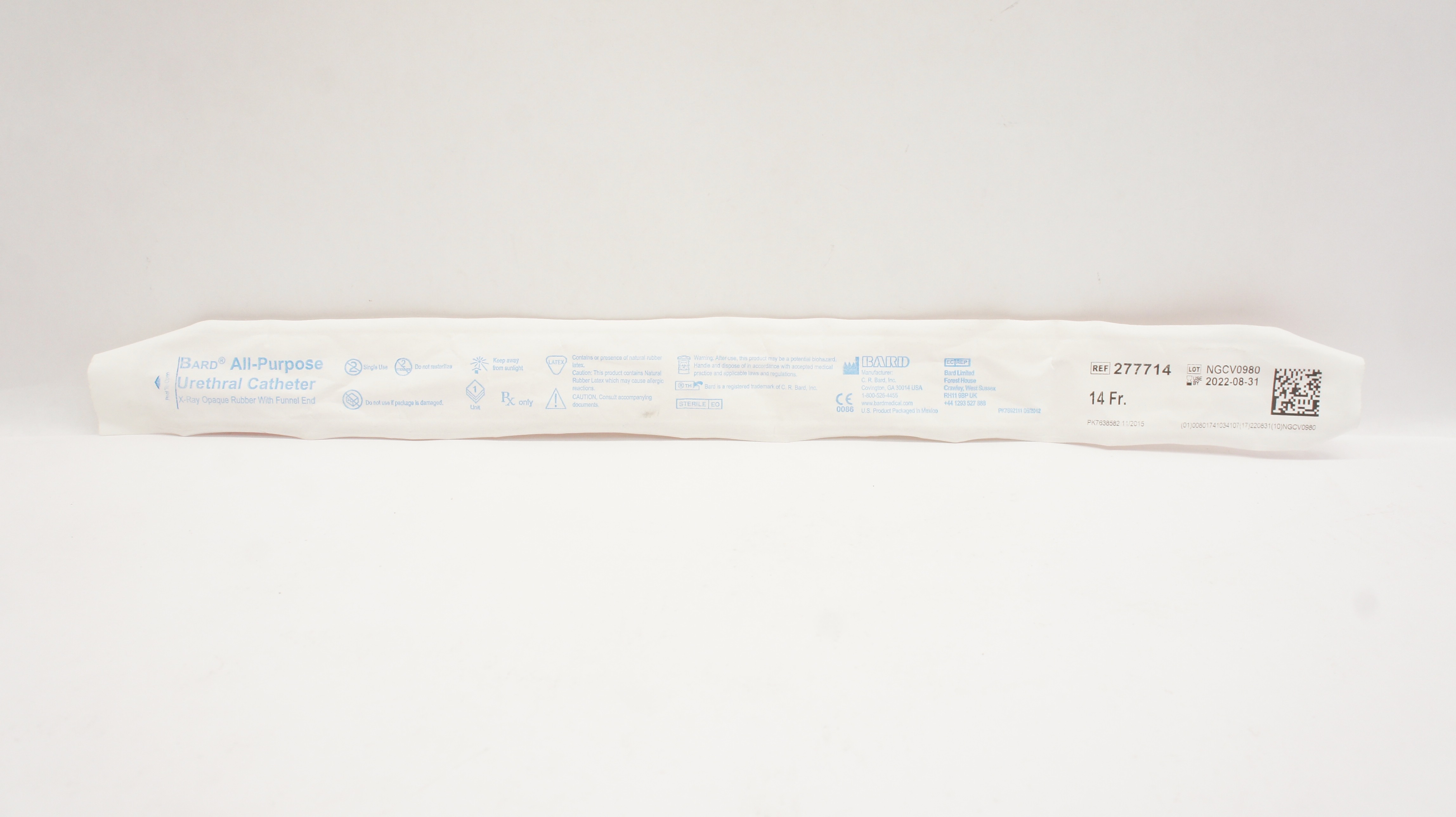 Bard 277714 All-Purpose Urethral Cath. 14Fr X-Ray Opaque Rubber w/Funnel End