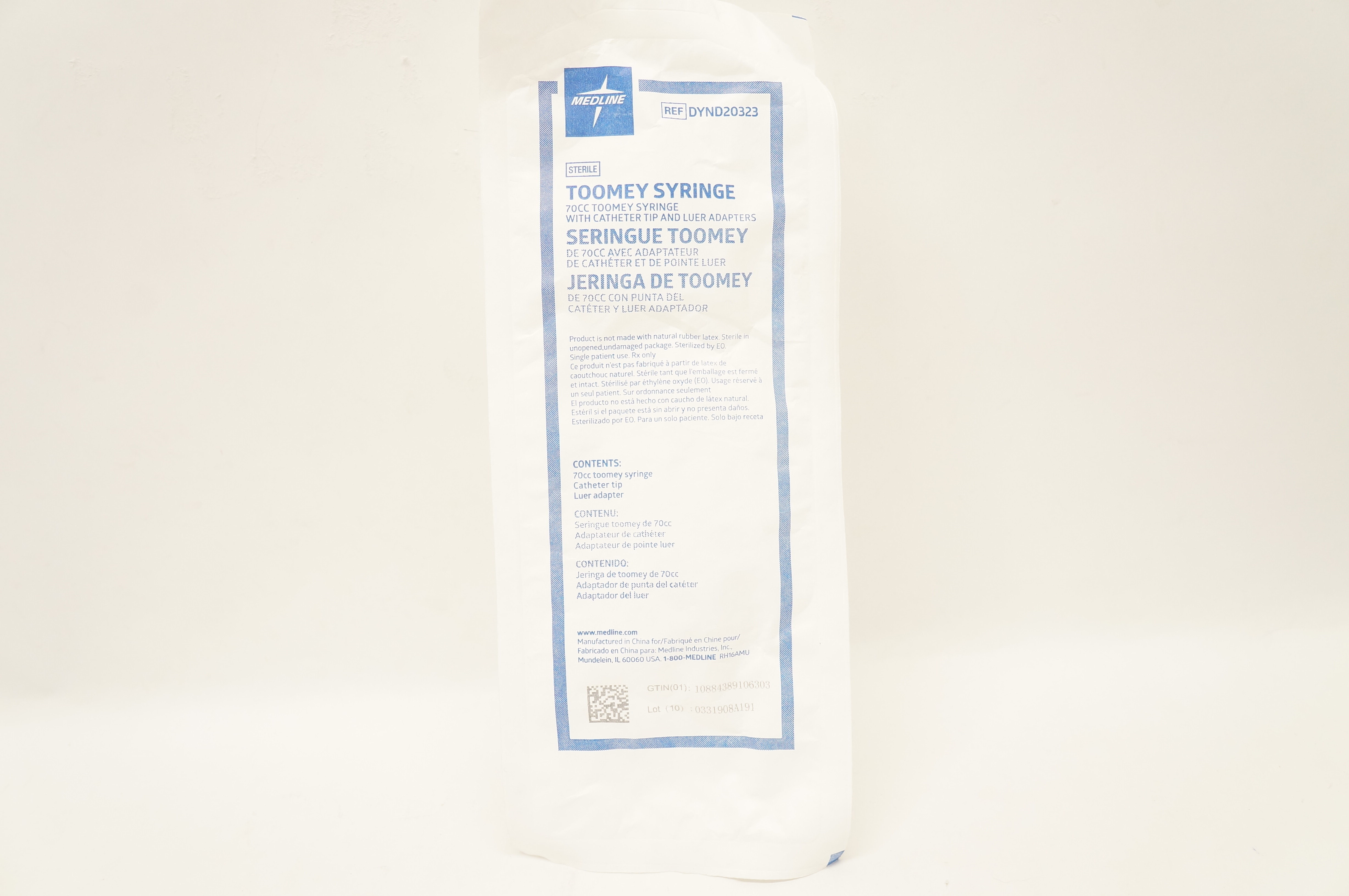 Medline DYND20323 Toomey Syringe 70cc with Cath. Tip and Luer Adapters