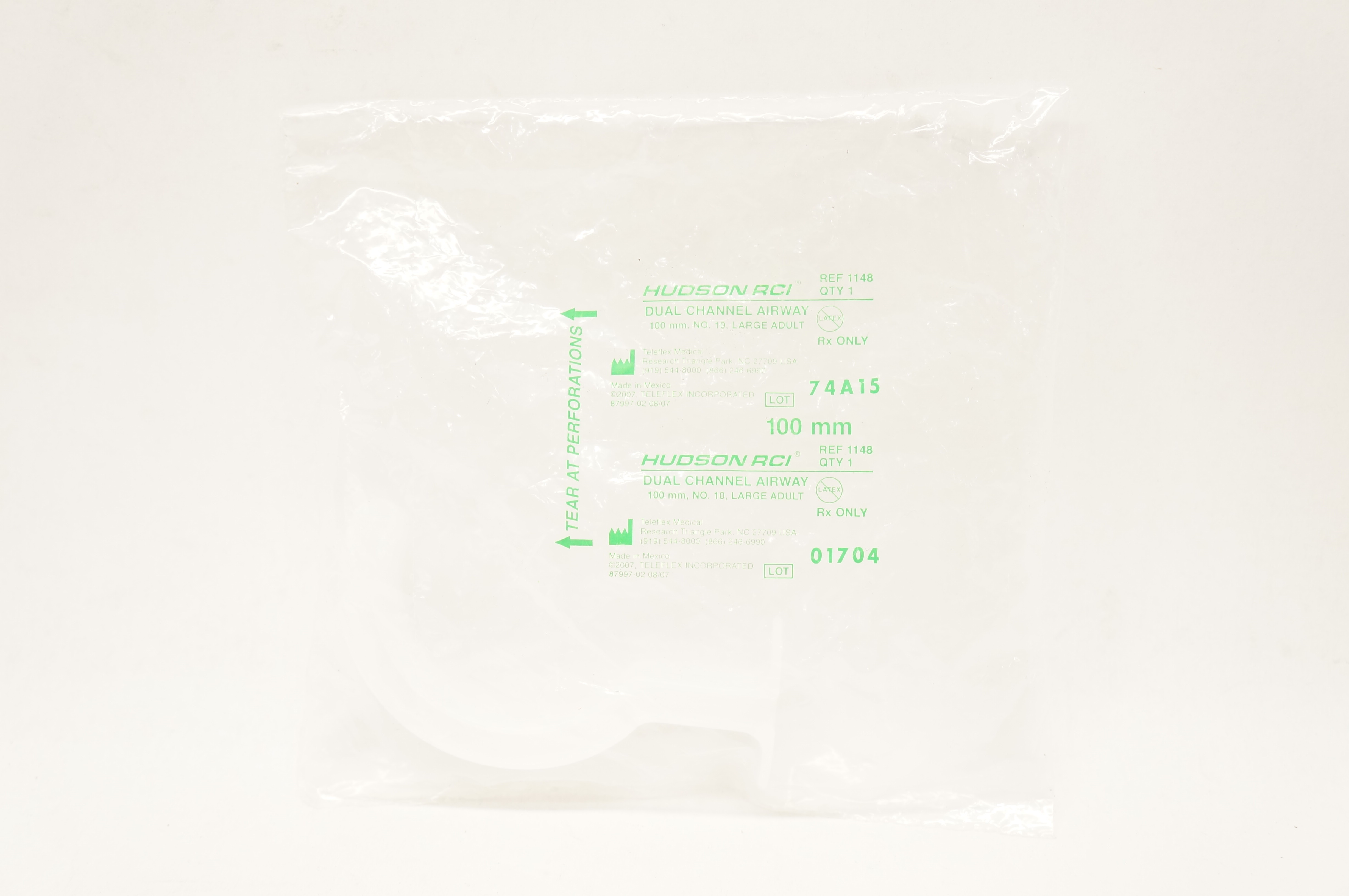 Teleflex 1148 Hudson RCI Dual Channel Airway 100 mm, NO.10, Large Adult