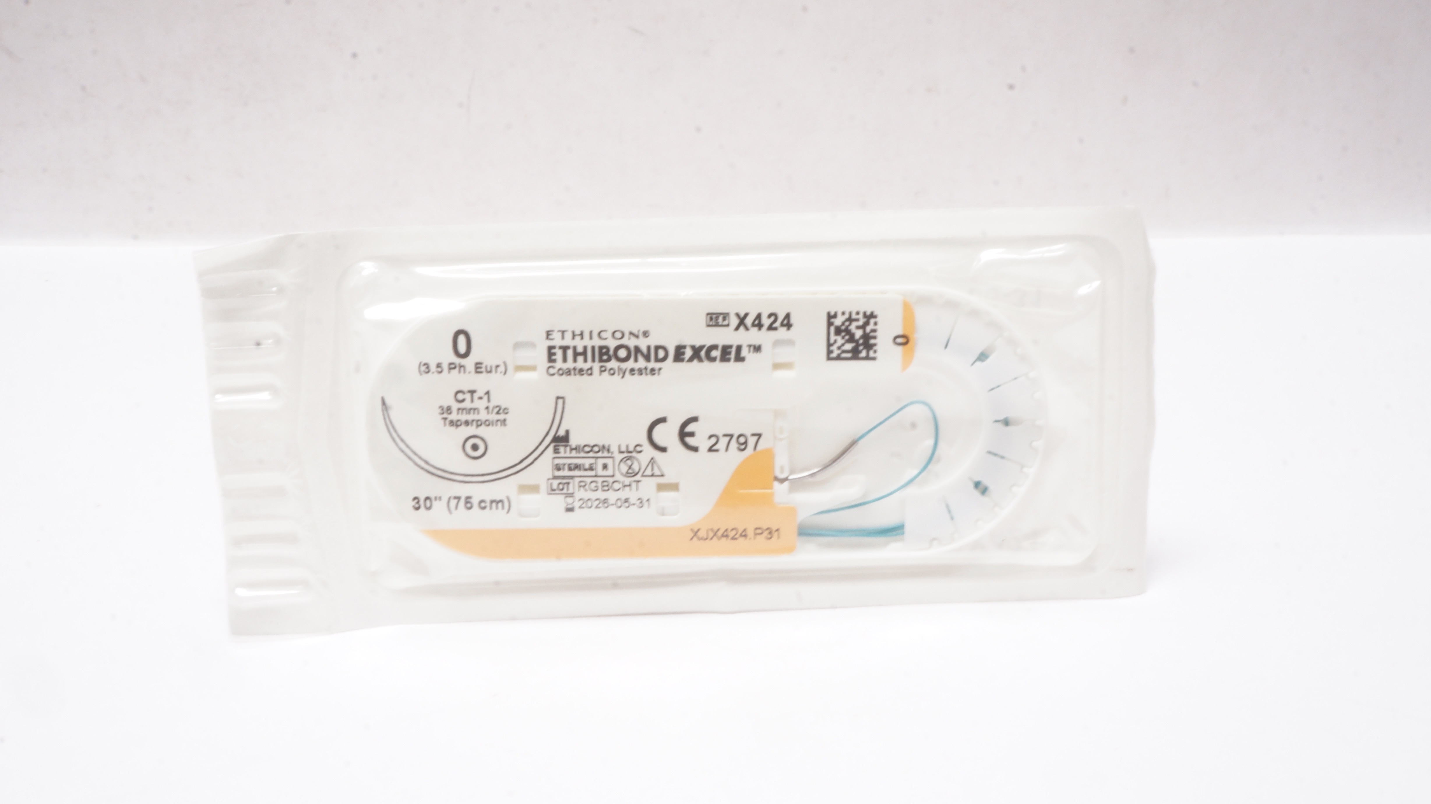 Ethicon X424 0 ETHIBOND EXCEL Coated Polyester, CT-1, 36mm 1/2c Taper, 30inch