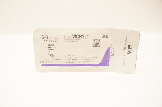 Ethicon J552 6-0 Coated VICRYL Polygalctin Stre S-24 8mm 1/4c Spatula, 12inch(x)