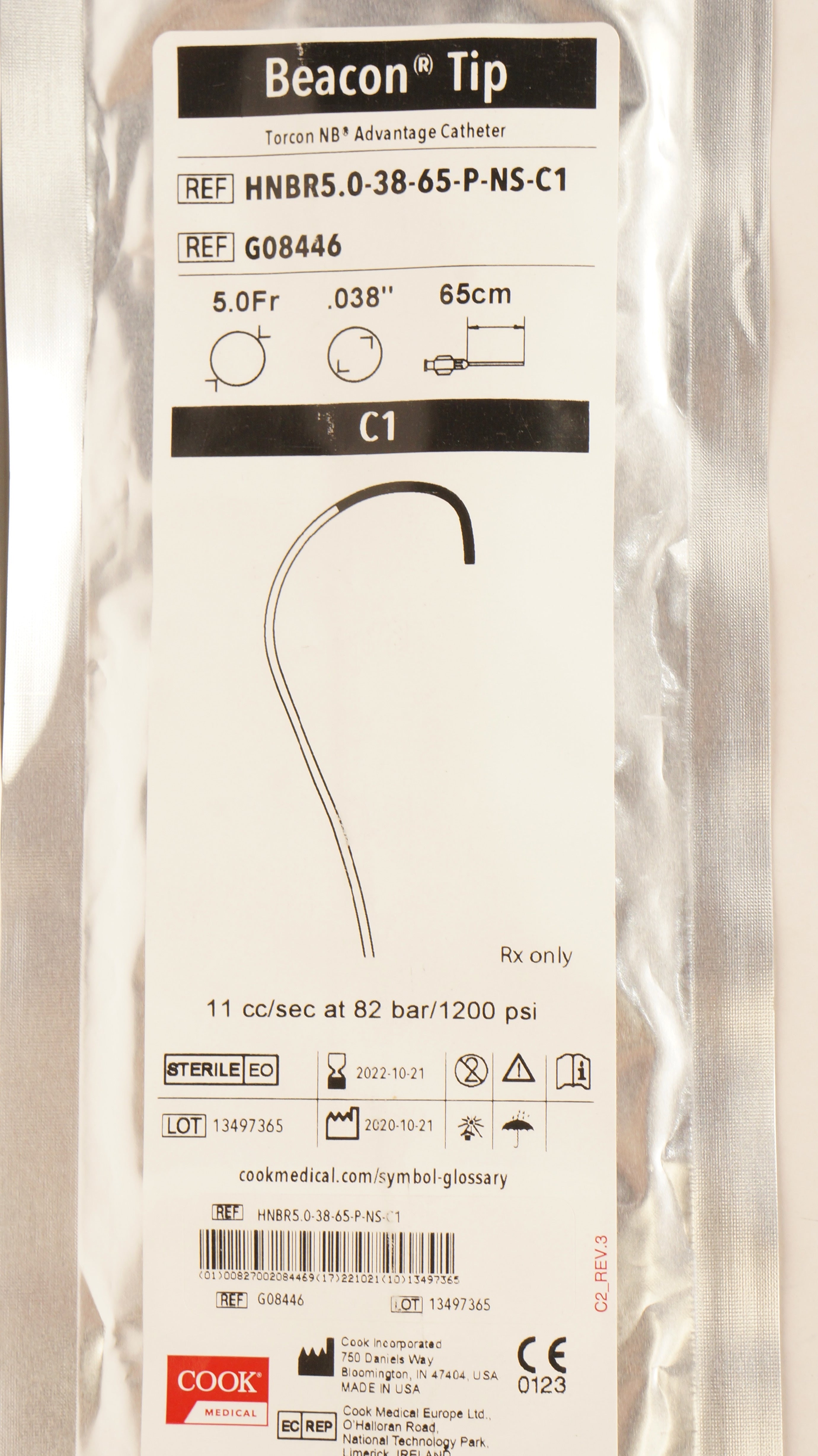 Cook G08446 Torcon NB Advantage Cath. C1 Beacon Tip 5.0Fr x .038inch x