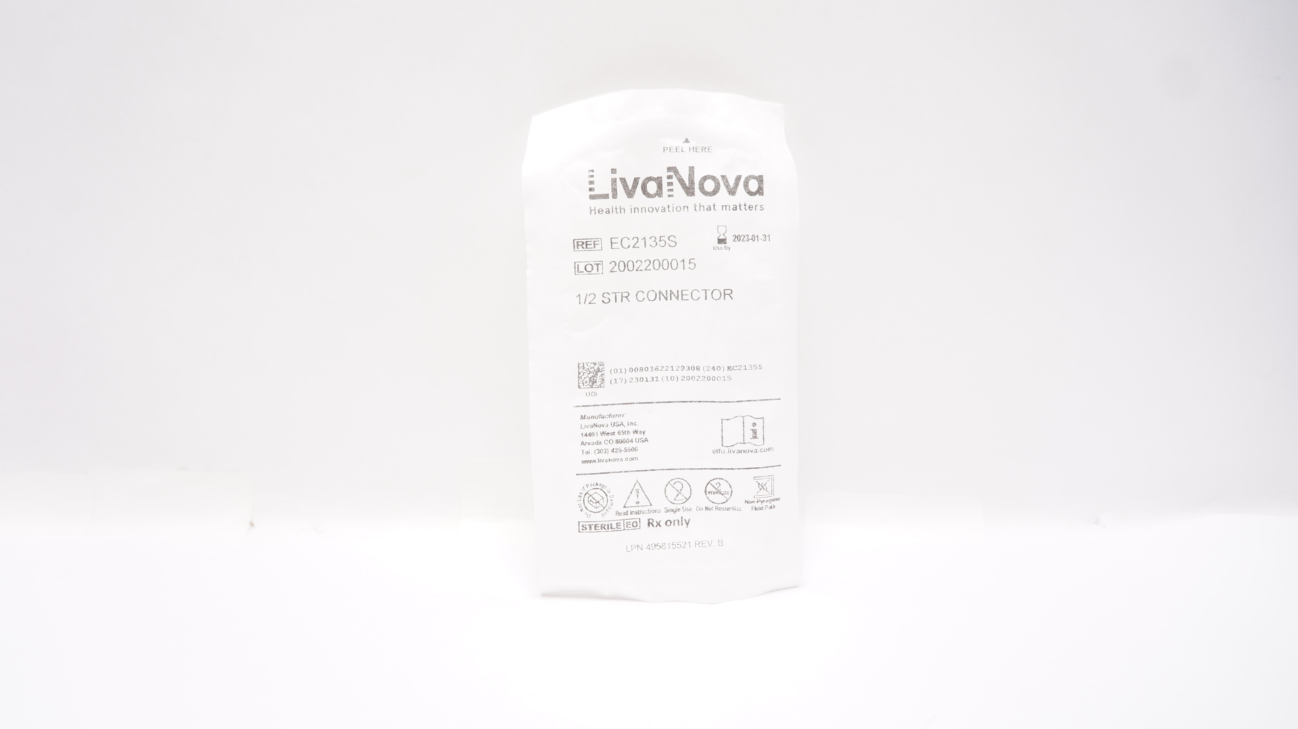 LivaNova EC2135S 1/2inch Straight Connector (x)