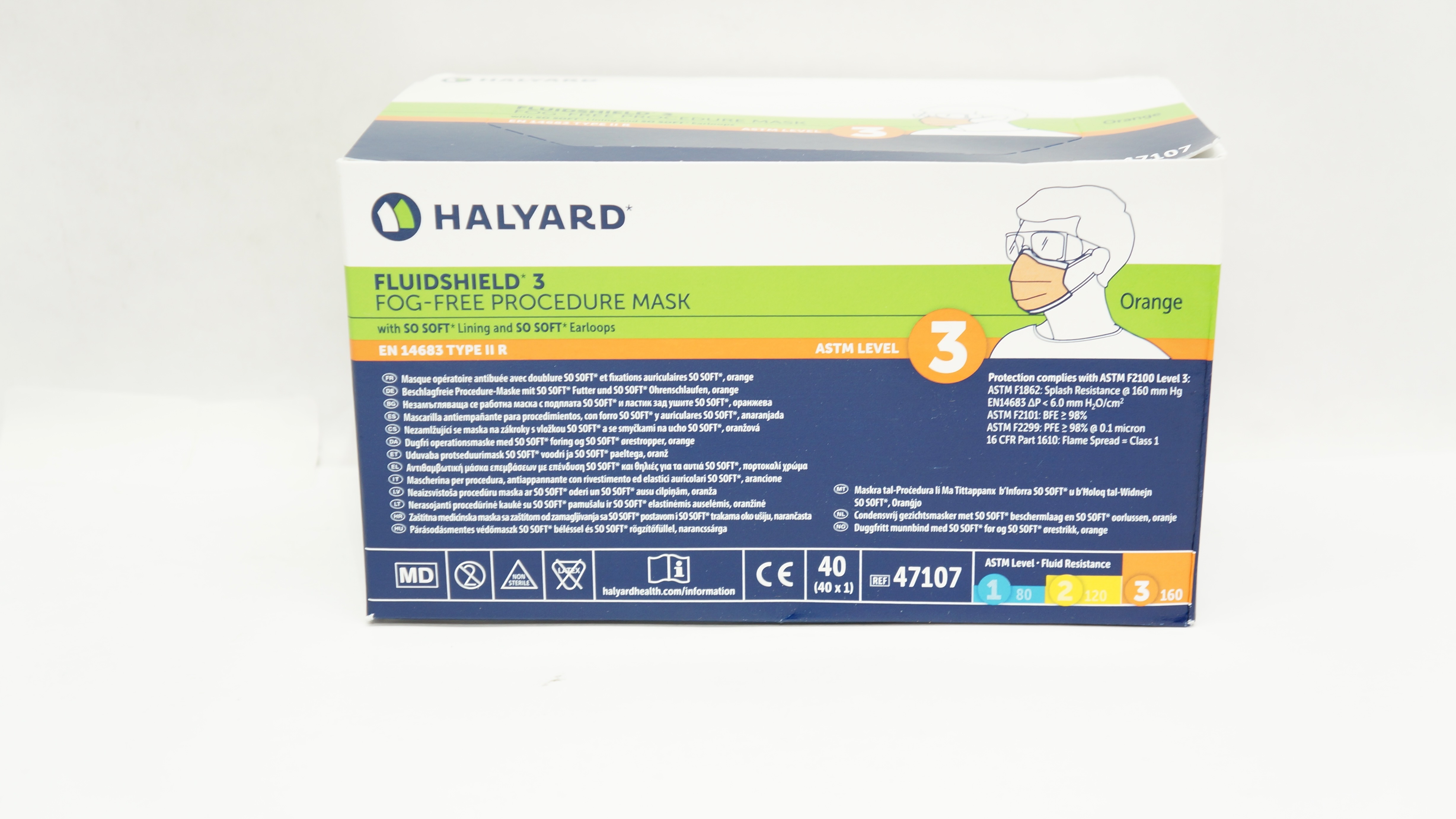 48207 Mask Halyard 47107 Fluidshield 3 Fog-Free Procedure Mask ASTM Level 3 - Box ...