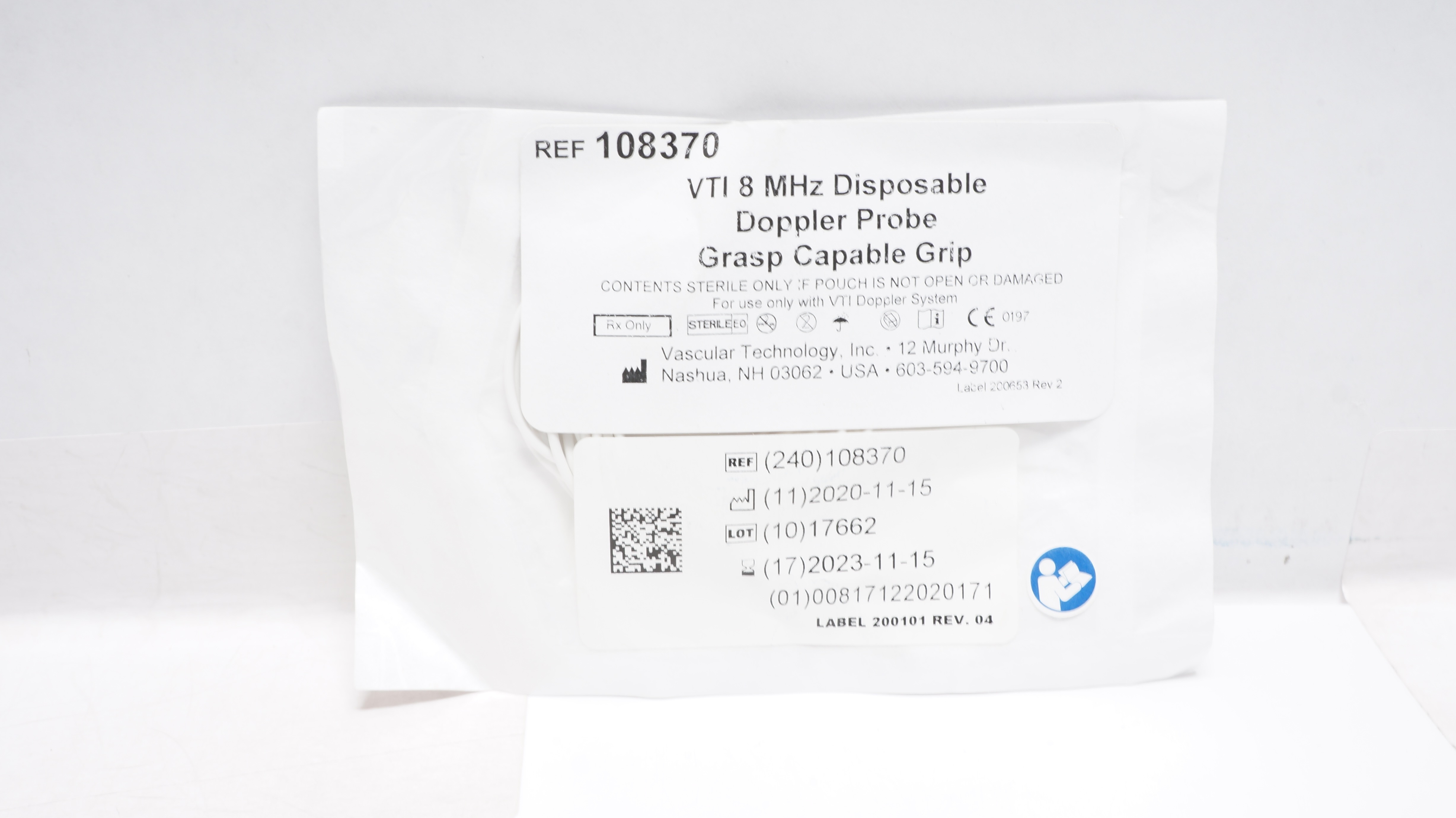 Vascular Technology 108370 VTI 8 MHz Disposable Doppler Probe Grasp Grip (x)