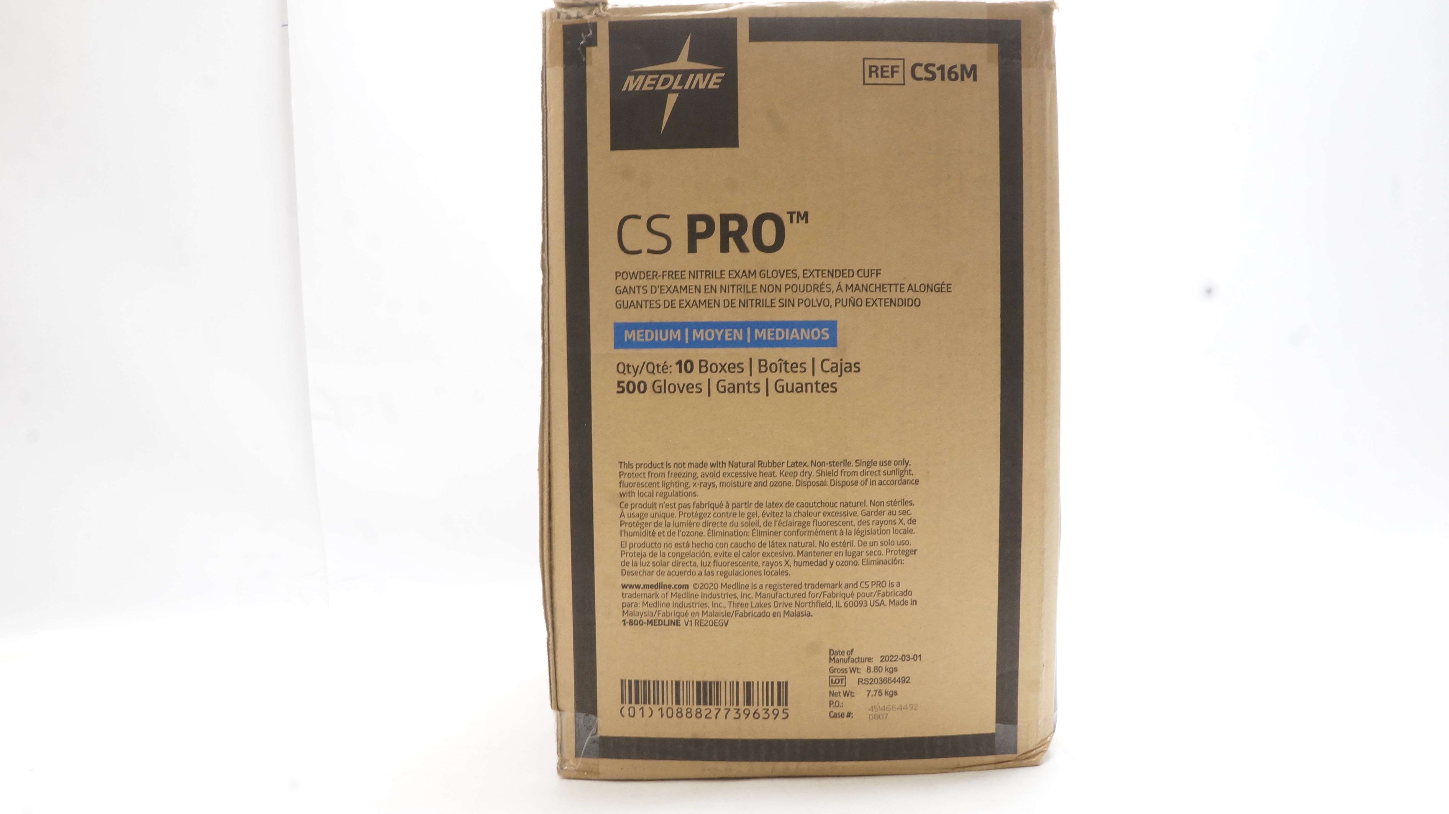 Medline CS16M Powder Free Nitrile Exam Gloves, Medium 16Inch - Case of 500